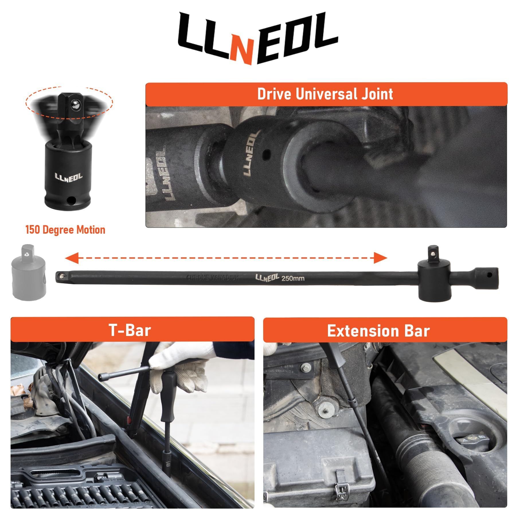 LLNEDL 1/4 Inch Drive Impact Socket Set, 83Pcs Socket Wrench Set Metric & SAE from 4-15mm, 5/32-9/16", 6 Point CR-V Deep & Shallow Sockets Kit with 72T Ratchet Handle, E Torx, for Automotive & Home