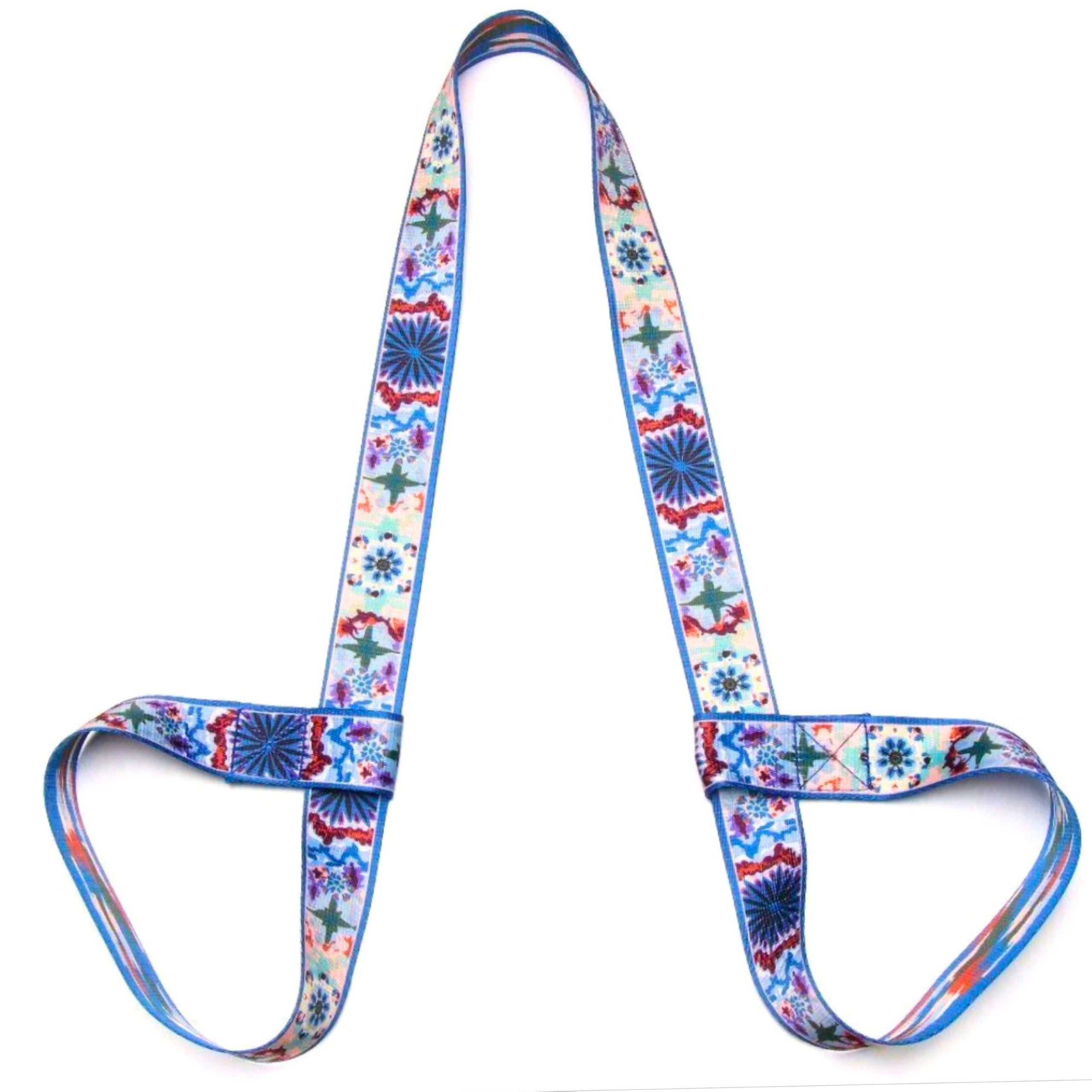 Yoga Mat Straps for Carrying, Adjustable Yoga Mat Sling Carrier, Mat Holder Colorful Band, Anti-Slip, Multiple Color Choices (Blue with Big Blue Flower (Reversible))
