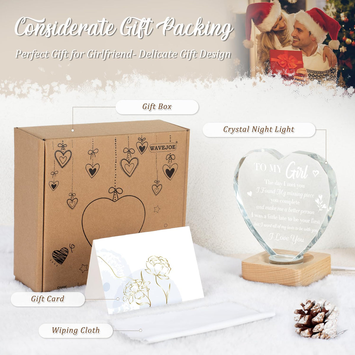 WAVEJOE to My Girl Gifts 3D Illusion Lamp for Girlfriend, Engraved Crystal Night Light Presents, Birthday Anniversary Christmas Valentines Day Gifts for Girlfriend Wife from Husband Boyfriend