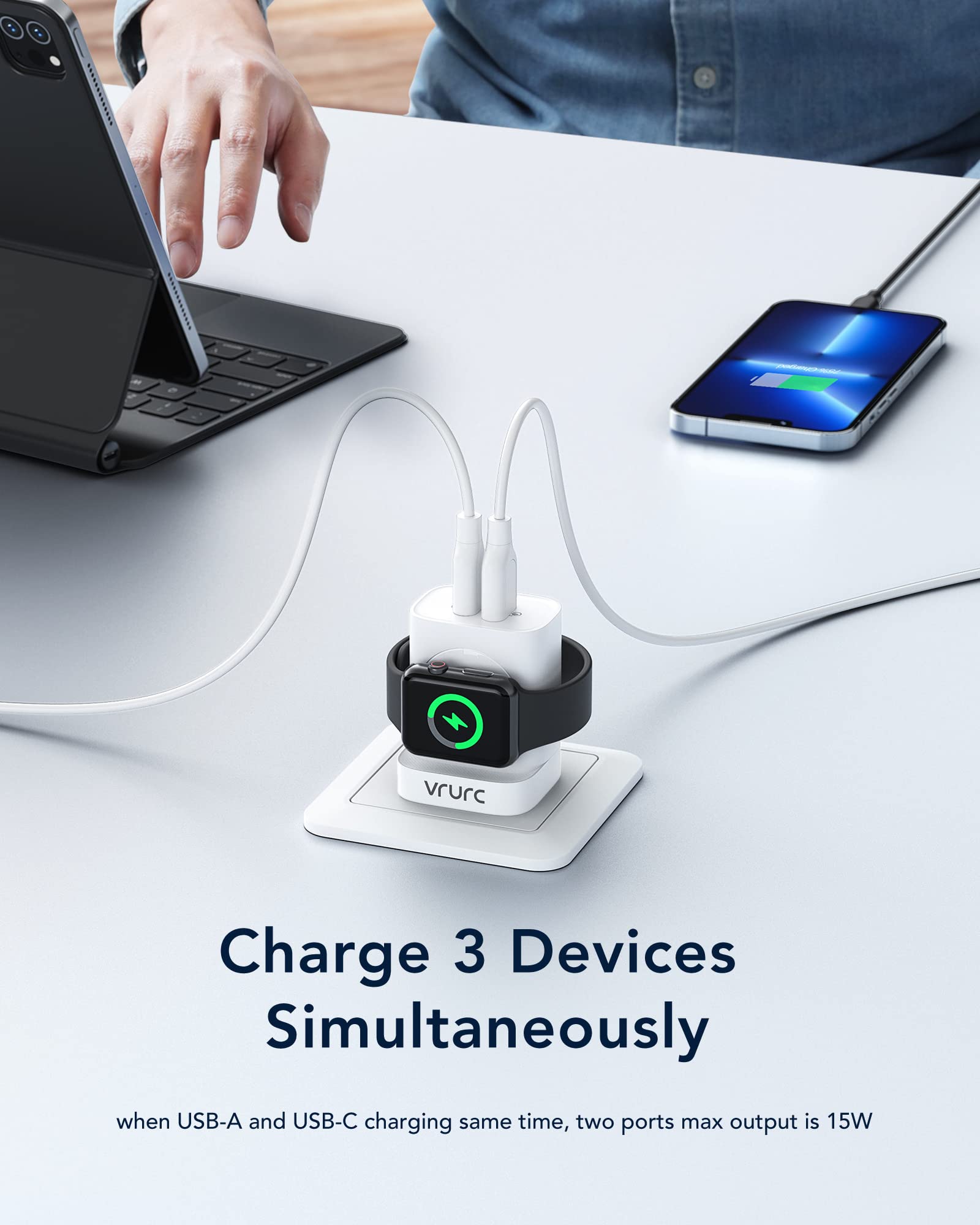 VRURC for Apple Watch Charger, PD 20W Fast Charging Block with Foldable Plug, USB C Wall Charger Power Adapter with Dual Port Compatible with iPhone, Samsung, Android,Tablets-White
