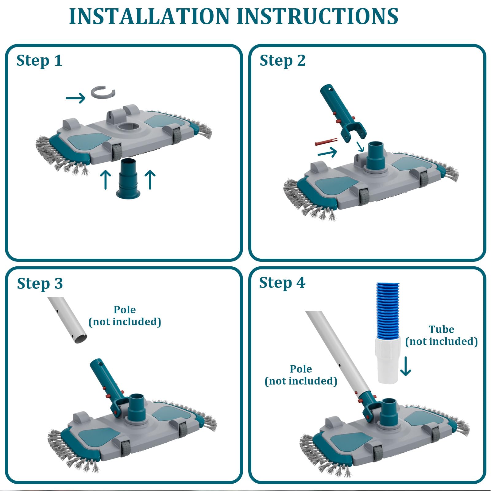 Updated Weighted Rectangle Pool Vacuum Head with Side Nylon Bristles, Swivel Hose Connection - Connect 1-1/4", 1-1/2" Hose for Inground & Above Ground Pools