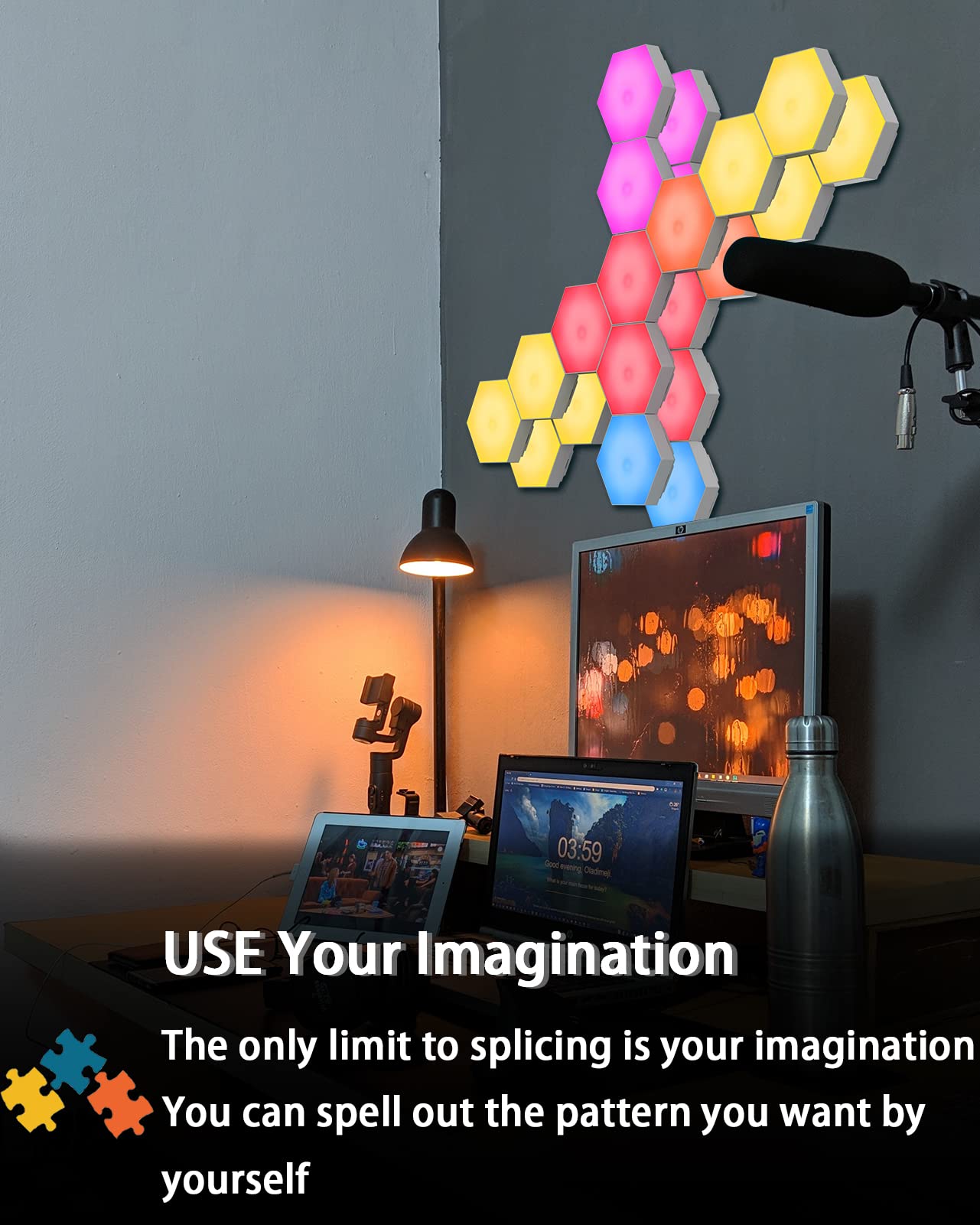 Hexagon Lights, Touch-sensitive Hexagon Wall Lights, Hexagon Lights for Wall Led with Remote and USB Power Supply, Spliceable LED Light Wall Panels Gift for Boys and Girls, Kids, Adults(6 Packs)
