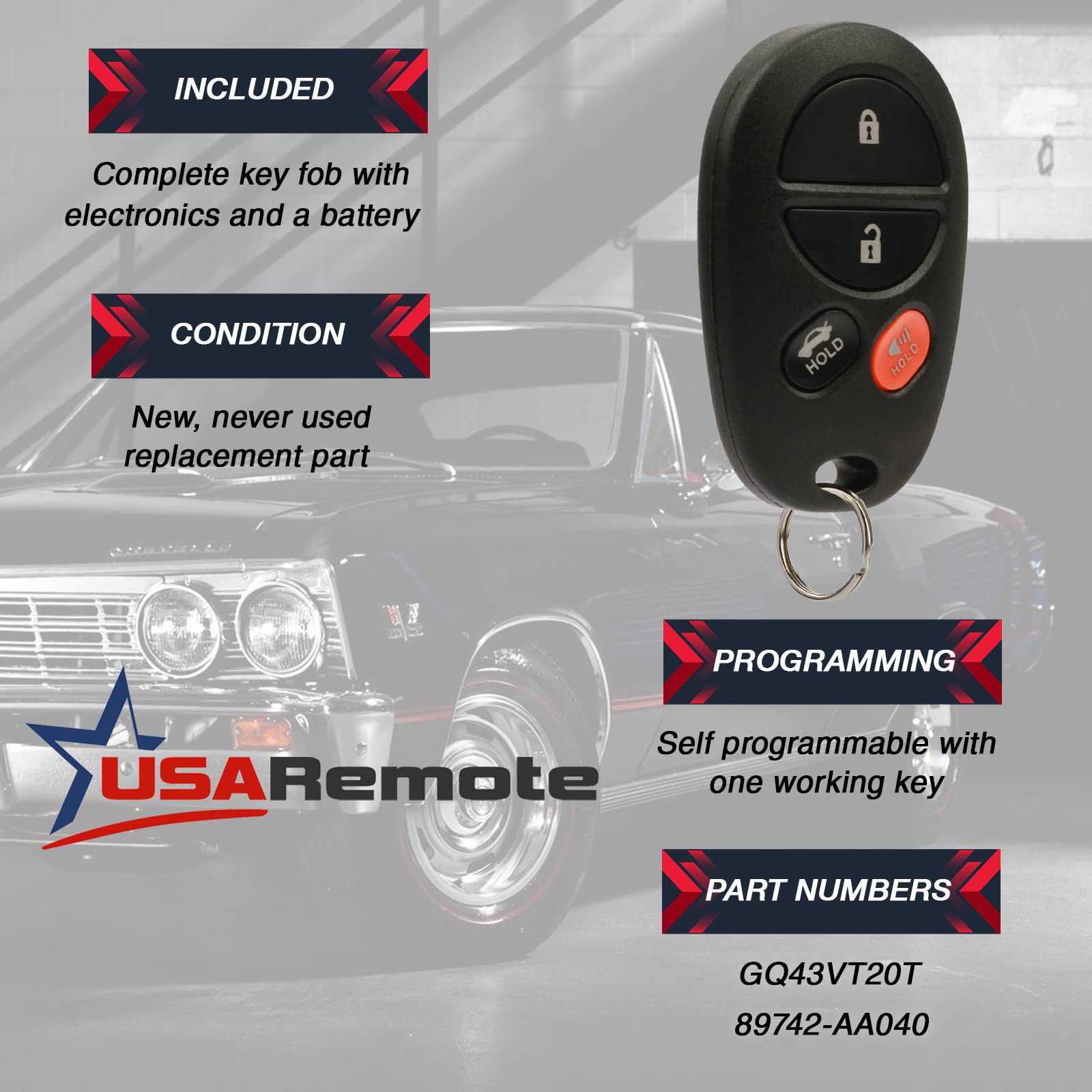 Key Fob Keyless Entry Remote fits Toyota Avalon, Solara 2005 2006 2007 2008 (GQ43VT20T 4-Btn)