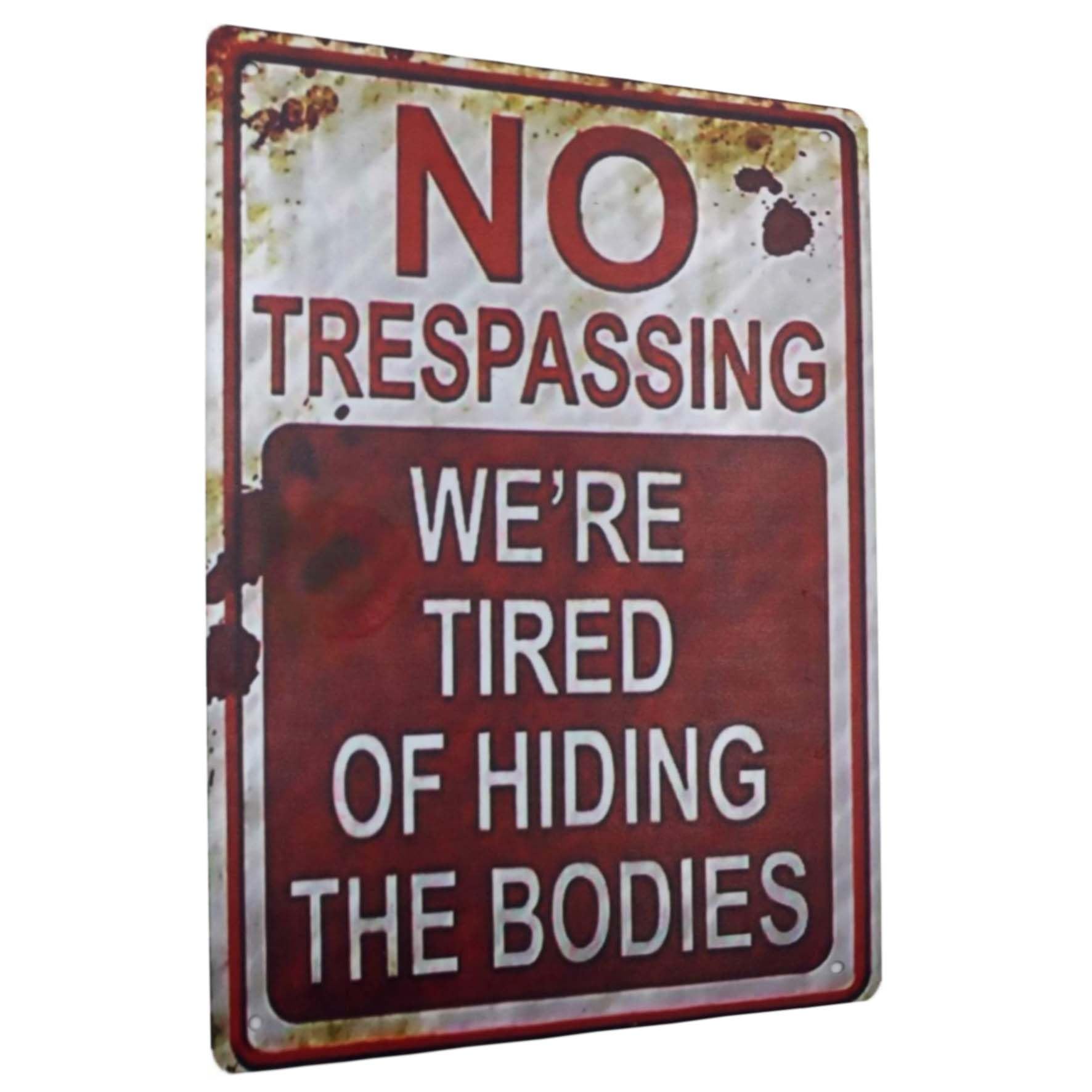 Carastora Halloween Vintage Metal Tin Sign Funny Sarcastic Party Wall Art Decor Signs, Funny Tin Sign for No Trespassing, Avoiding the Spooky Cleanup 12x8 Inches