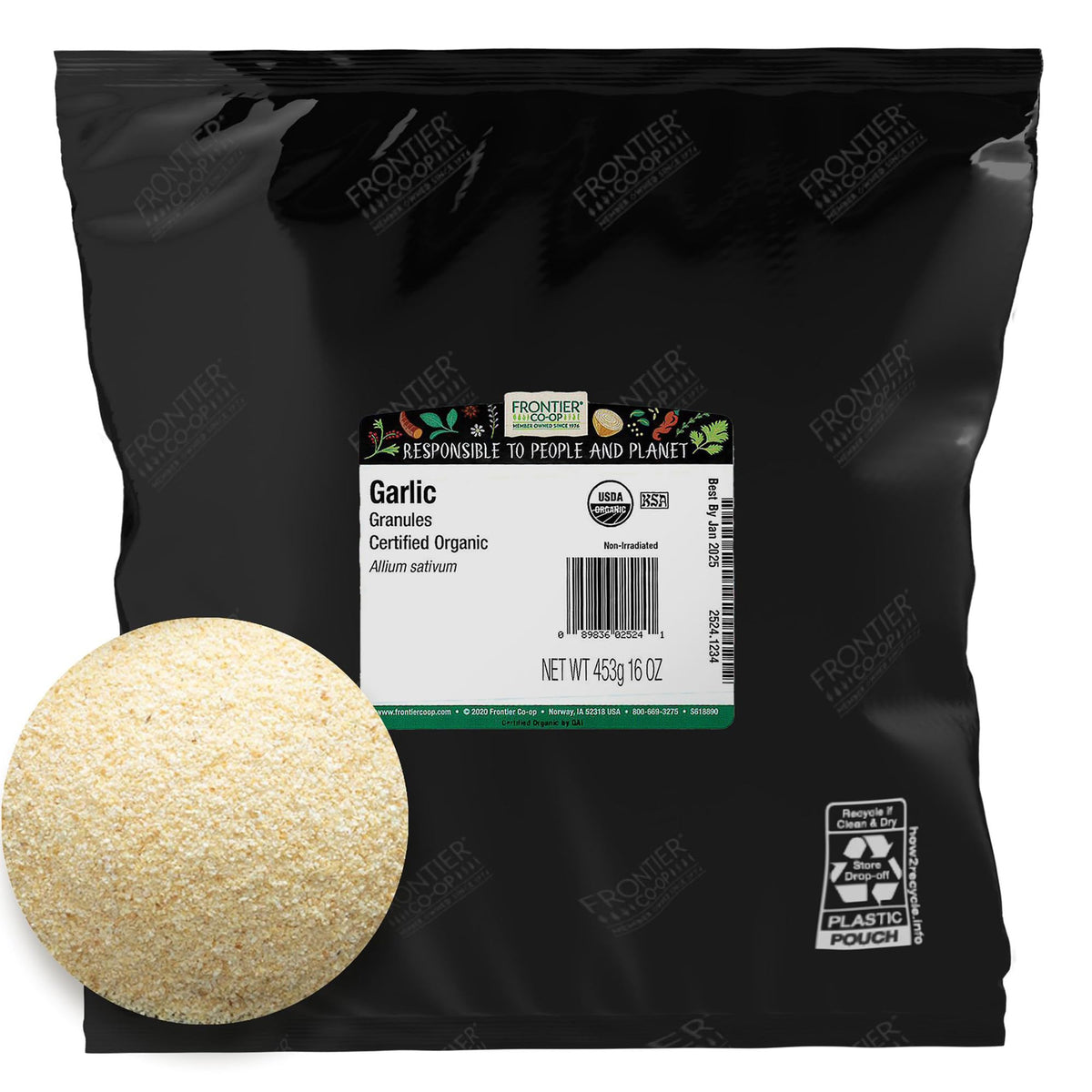 Frontier Co-op Organic Garlic Granules, 1-Pound Bulk, Aromatic and Flavorful Kosher Garlic, Great For Savory Dishes