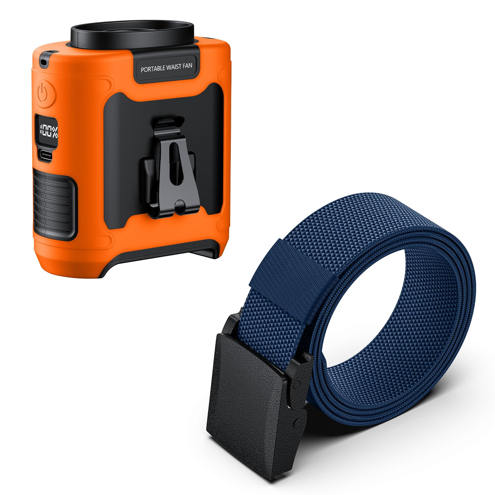 morsisho 1 Pack Orange Portable Waist Fan and 1 Pack Dark Blue Tactical Nylon Belt