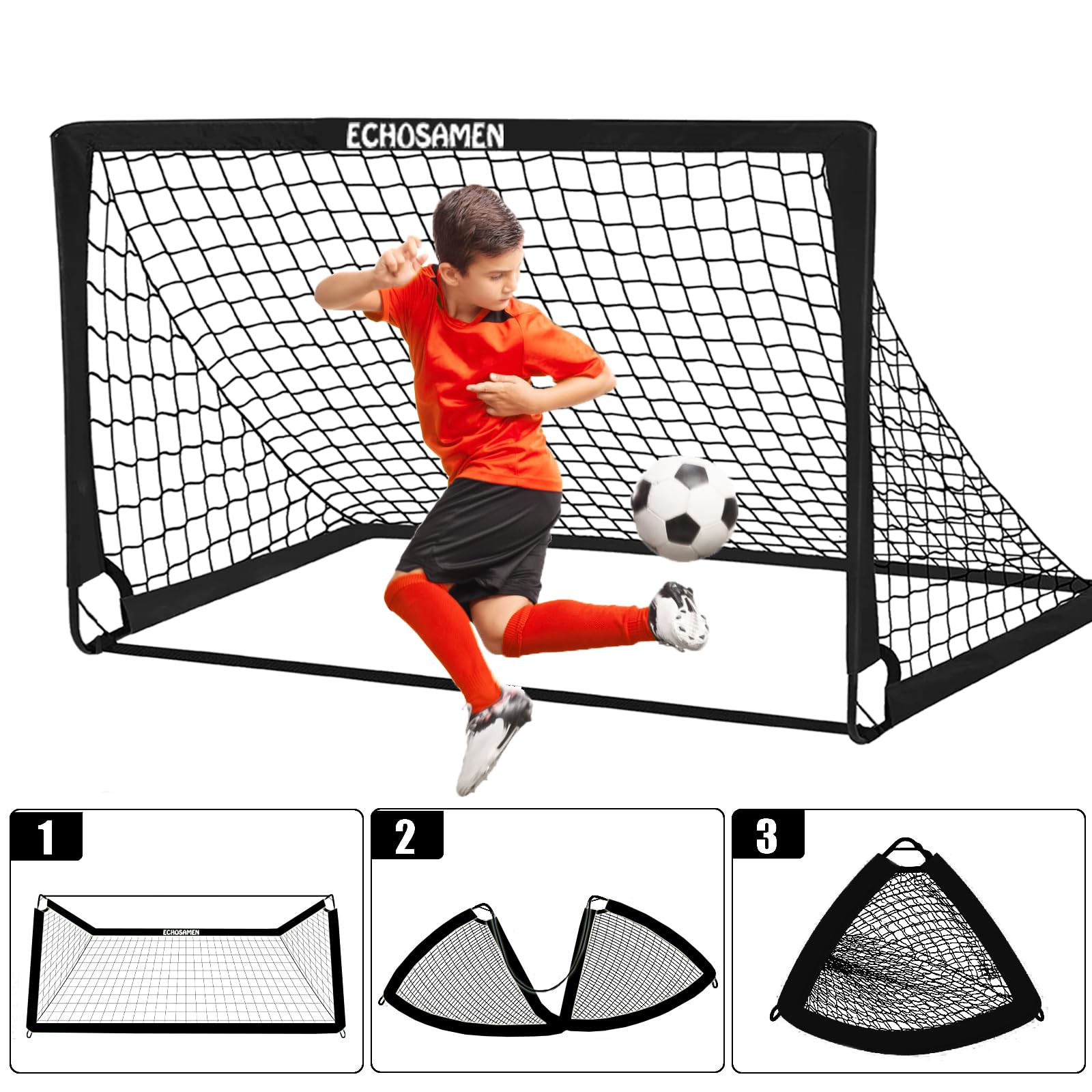Kids Soccer Goals for Backyard, 2 of 6 x 4 ft Kids Soccer Goal Set Soccer Net with 10 Soccer Cones, Agility Ladder & Carry Bag, Portable Soccer Training Equipment, Suitable Soccer Goal for Kids 1-15