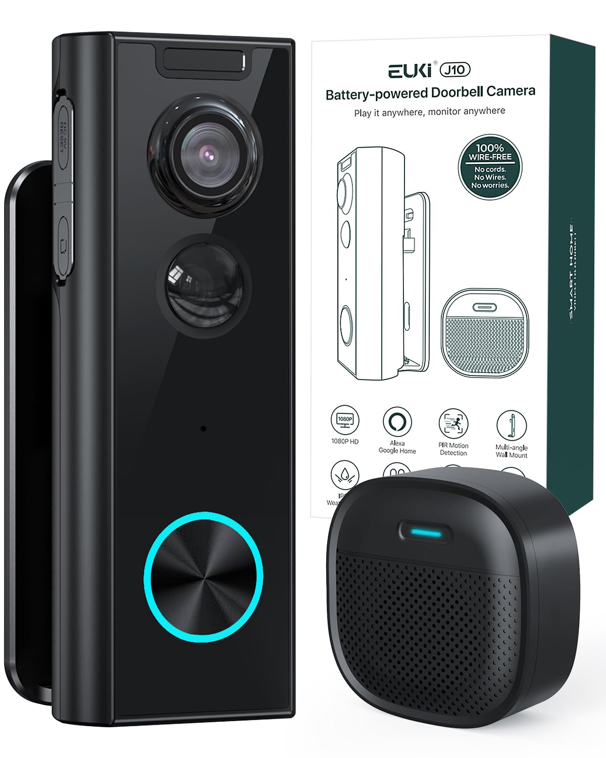 Video Doorbell Camera Wireless with Chime, with Multi-angle Bracket, No Subscription, Voice Changer, 2-Way Audio, Motion Detection, 1080P, Night Vision, 2.4G, IP66, Battery Powered, Works with Alexa