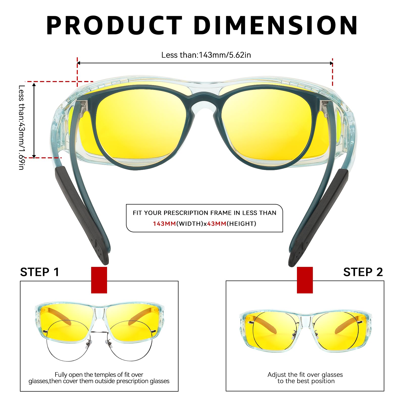 TJUTR Night Vision Driving Glasses Fit Over Glasses for Men Women, Anti Glare Polarized Nighttime Glasses Yellow Lens