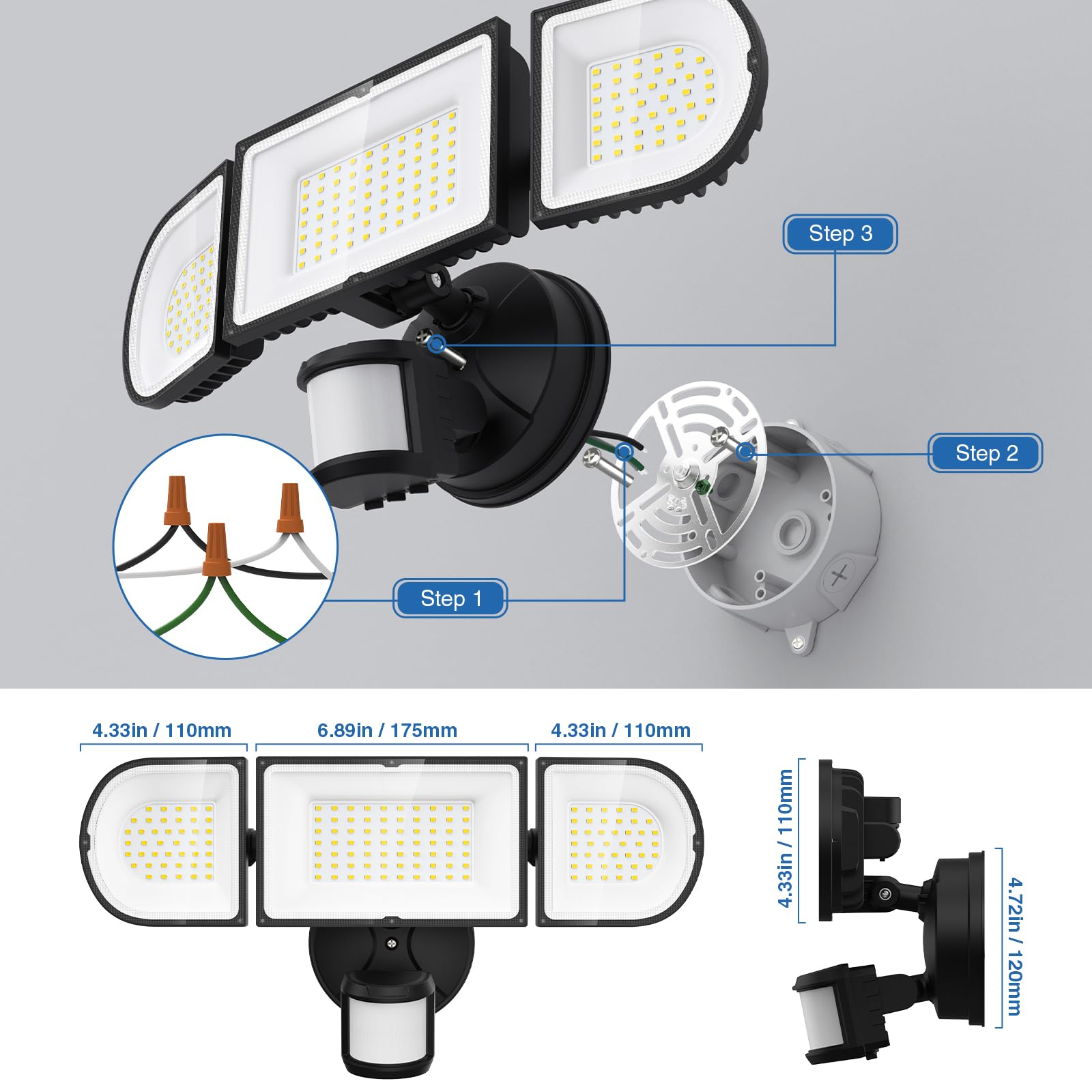 SZPOWER 150W Motion Sensor Lights Outdoor for Outside, 15000LM LED Flood Lights Outdoor Wired Dusk to Dawn, Exterior Security Floodlight Fixture Waterproof IP65, Outdoor Lighting for House, Garage