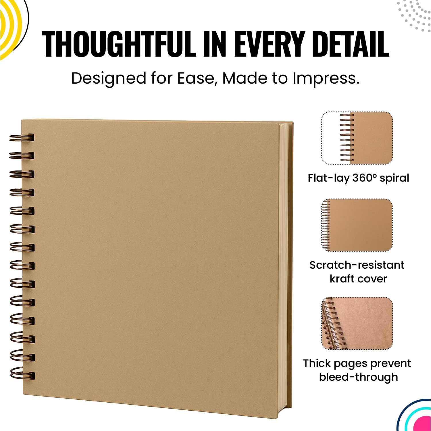 12x12 Large Scrapbook Album | 3.6 LBS Heavy Duty Kraft Hardcover | 50 Sheet Photo Album, Baby Book, Sketchbook | 100 Page