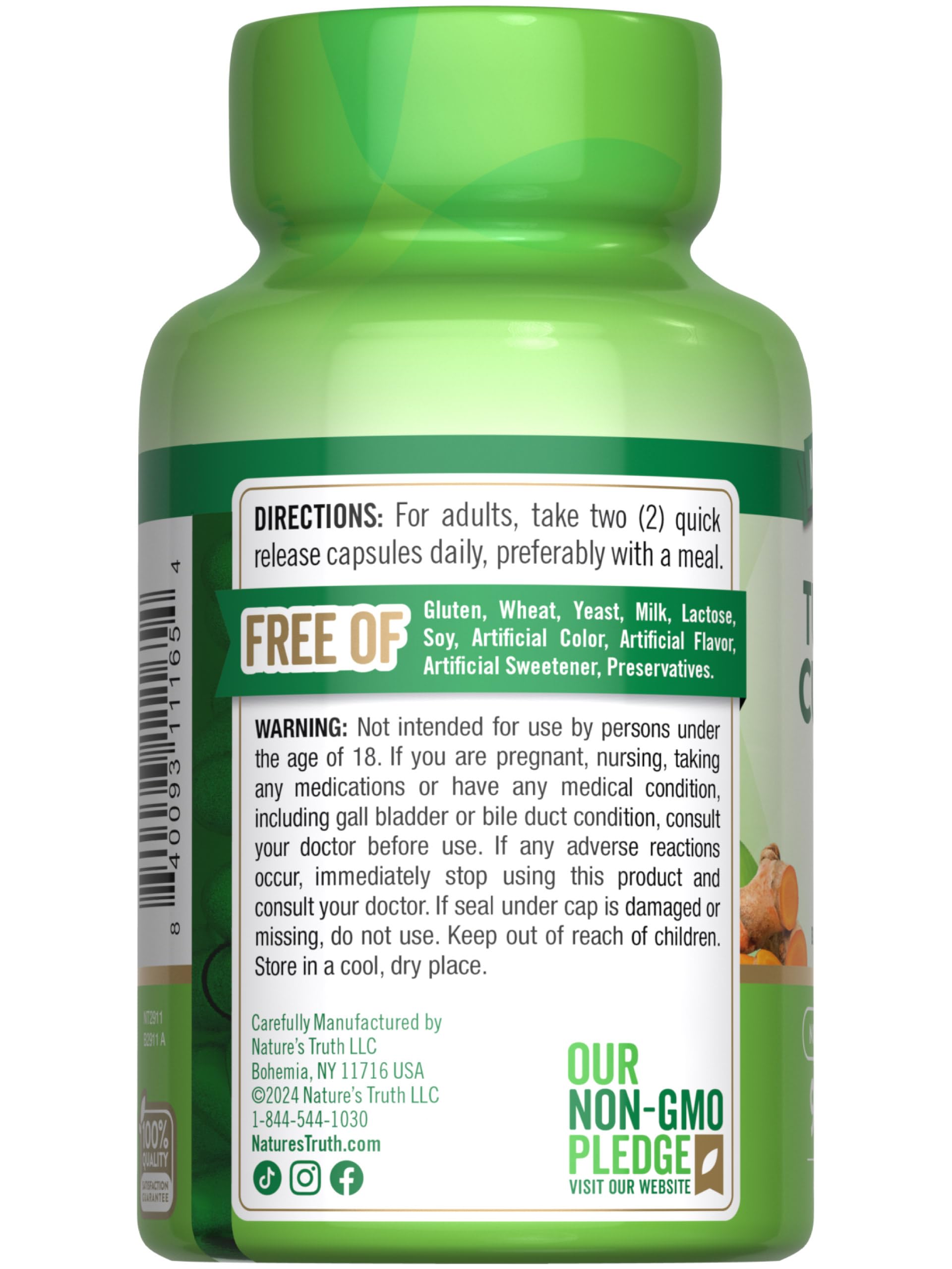 Turmeric Curcumin Capsules | 2000mg | 90 Capsules | with 95% Standardized Curcuminoids and Bioperine | Non-GMO, Gluten Free Supplement | by Nature's Truth