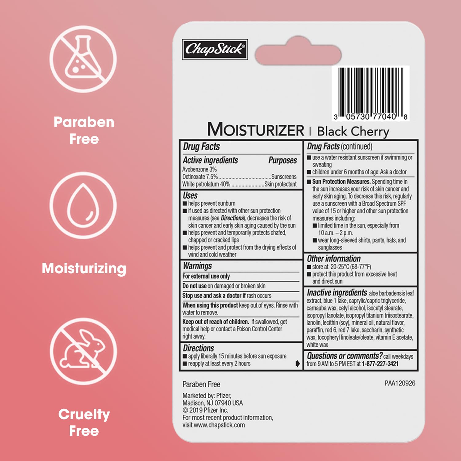 ChapStick Moisturizer 2-in-1 Lipcare SPF 15, Black Cherry, 3-Pack – Sunscreen Lip Balm with Aloe Vera and Vitamin E, 0.15 Oz Ea