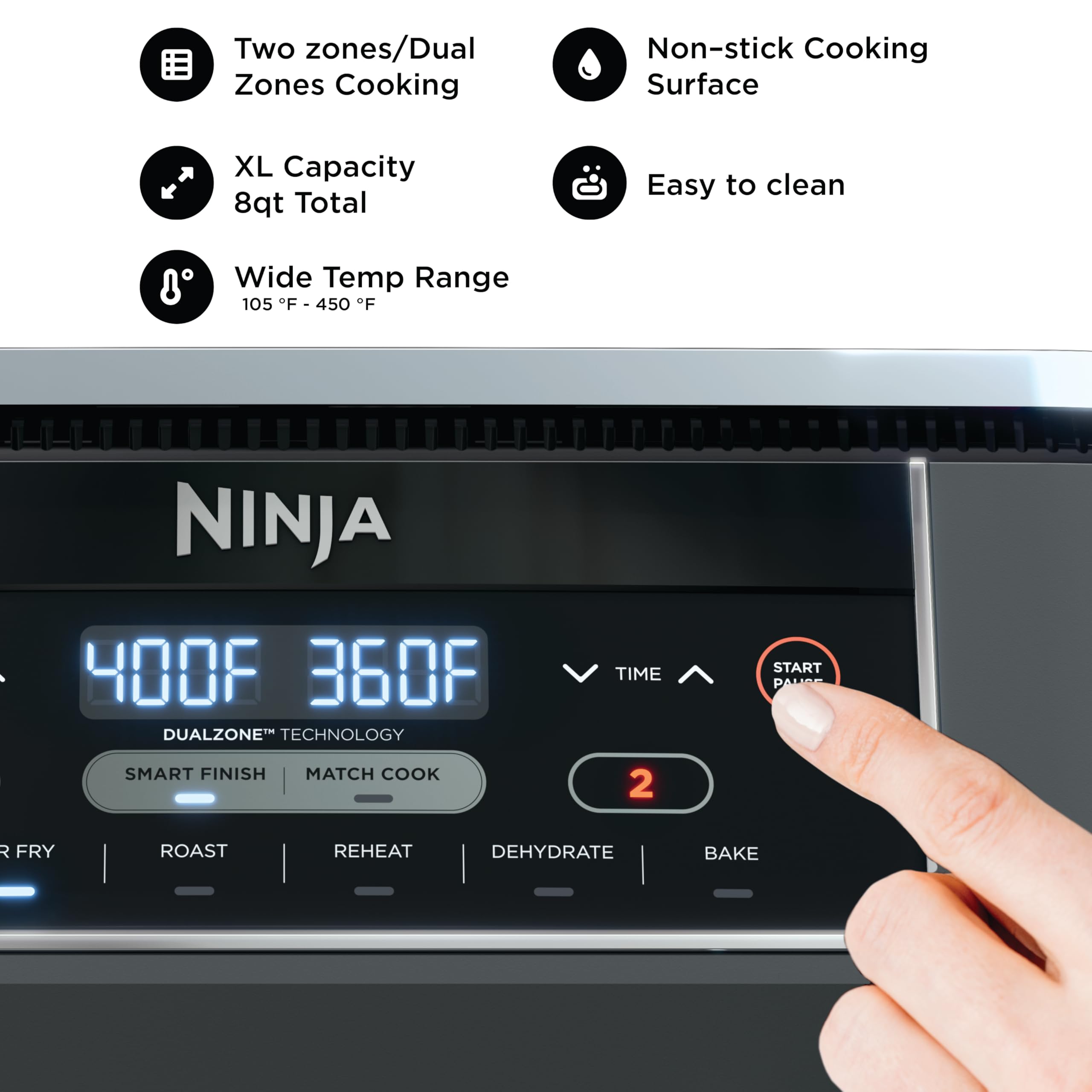 Ninja DZ201 Foodi 8 Quart 6-in-1 DualZone 2-Basket Air Fryer with 2 Independent Frying Baskets, Match Cook & Smart Finish to Roast, Broil, Dehydrate & More for Quick, Easy Meals, Grey