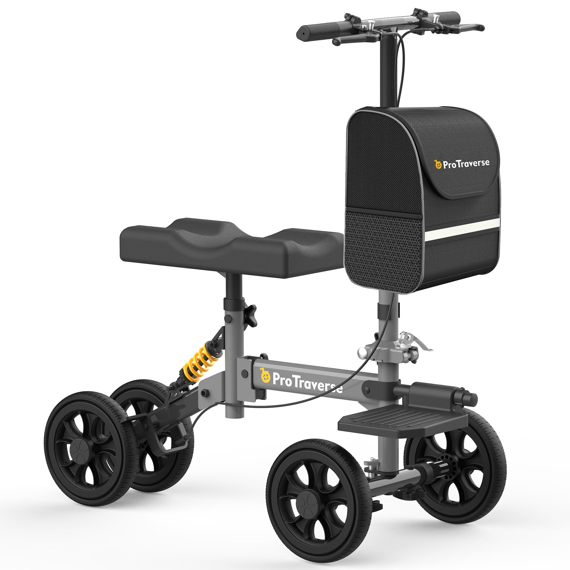 ProTraverse All Terrain Knee Scooter,Foldable & Steerable Knee Walker with Comfort Knee Pad, Dual Brakes,Crutch Alternative for Broken Foot & Ankle Recovery,Grey