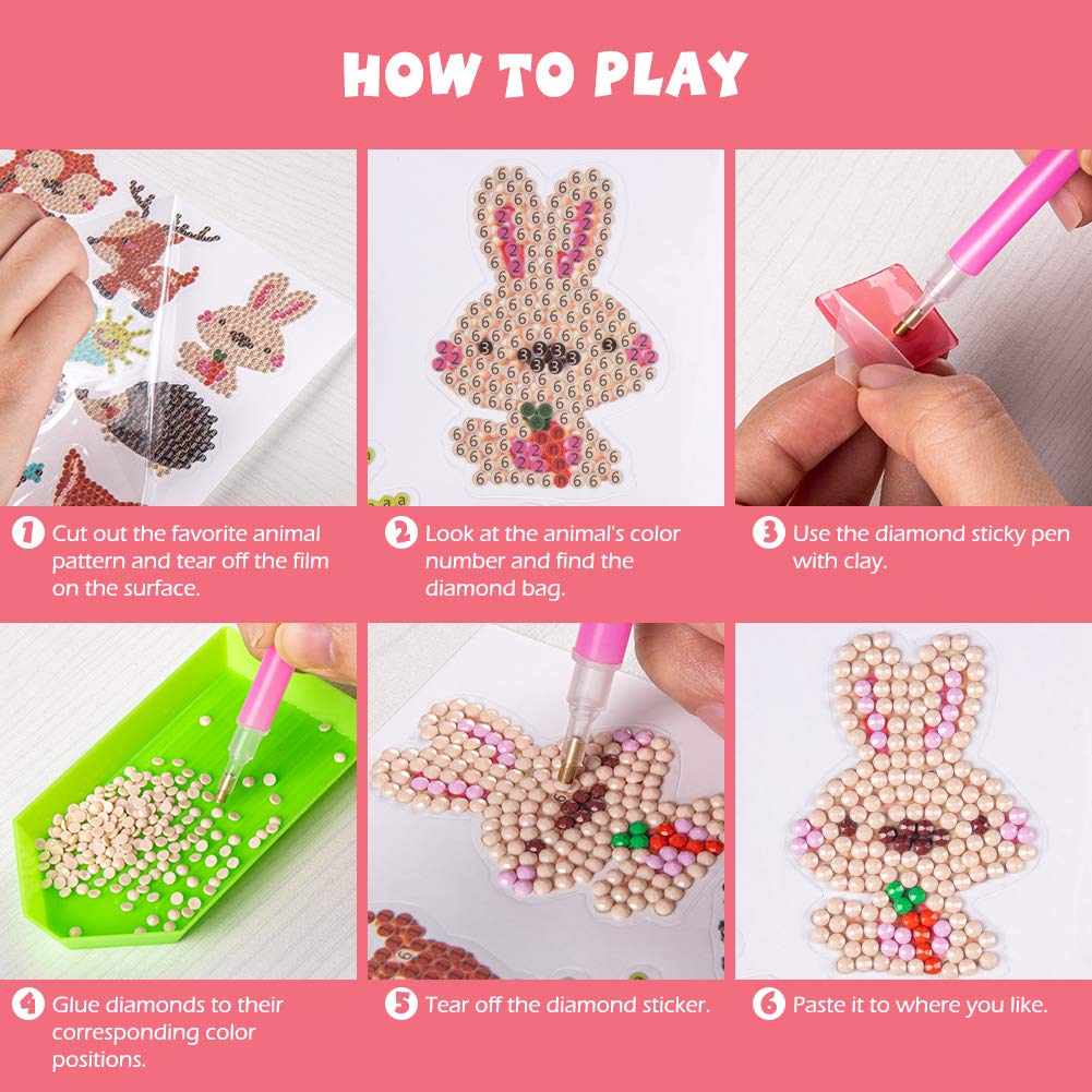 Labeol Diamond Art Kits for Kids Boys and Girls Ages 6-8-10-12 Easy to DIY Creative Diamond Art Sticker Craft by Numbers Kits for Kids and Adult Beginners