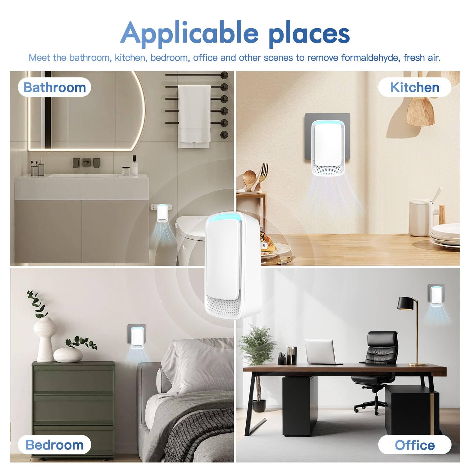 Plug In Air Ionizers - Negative Ion Technology Air Purifier - Quiet Operation Air Freshener for Home, Bedroom, Office, Garage Room - Portable Air Purifiers Odor,Pets Smell - Air Cleaner White (4 Pack)