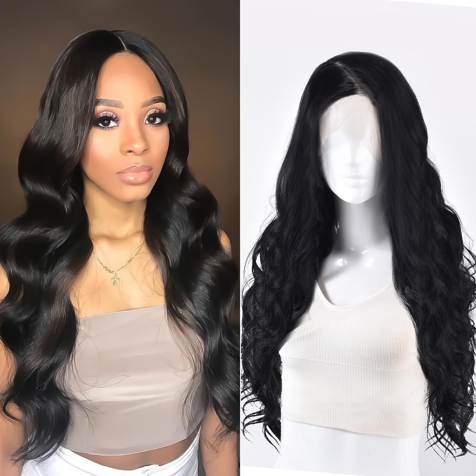 Woskar 13x6 Lace Front Wigs Human Hair 200 Density HD Lace Front Wigs Human Hair Pre Plucked Natural Color Glueless Wig 100% Virgin Human Hair for Women Natural Black (28 inch)