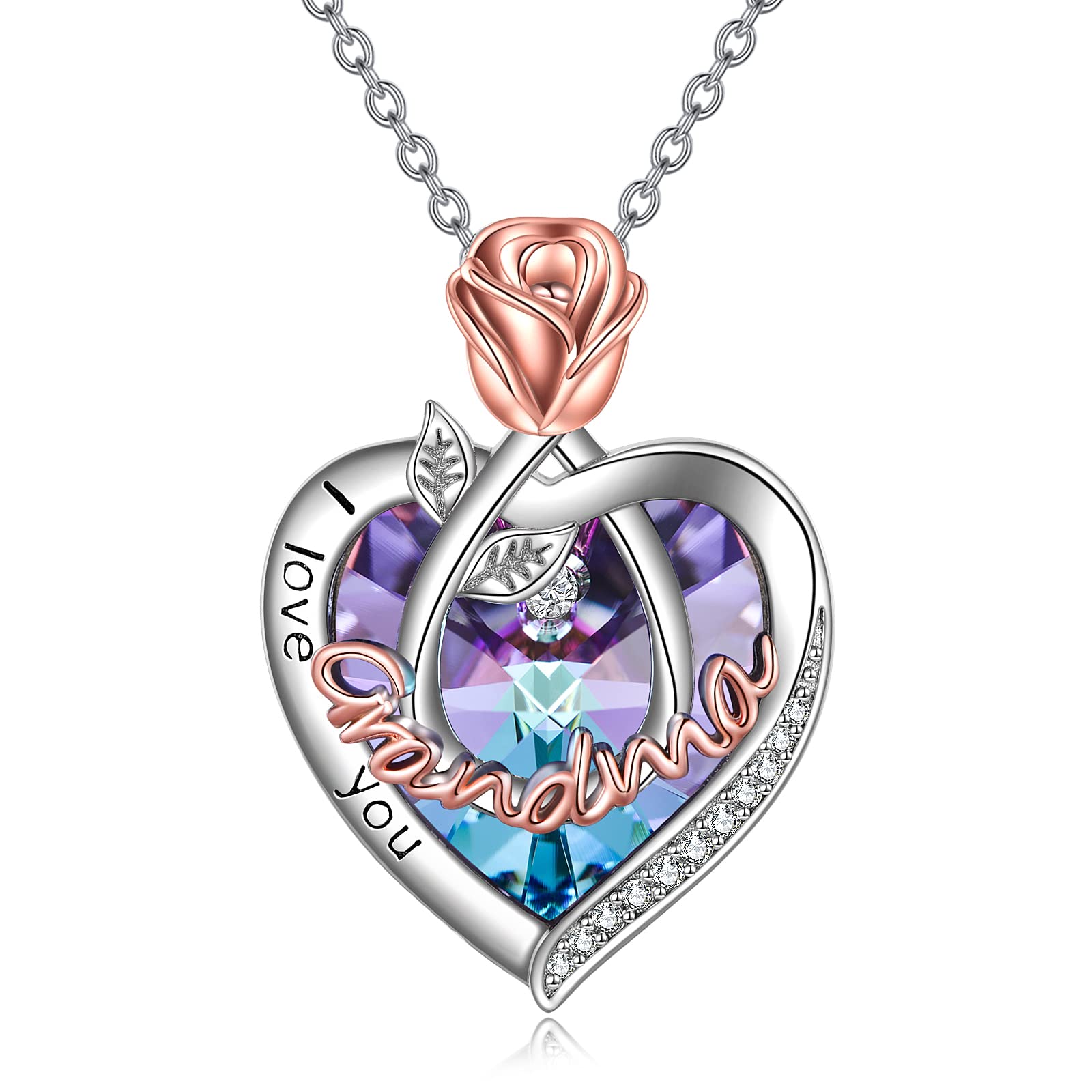 POPKIMI Gifts for Grandma Grandma Necklace Birthday Gifts for Grandma 925 Sterling Silver Crystal Grandma Jewelry