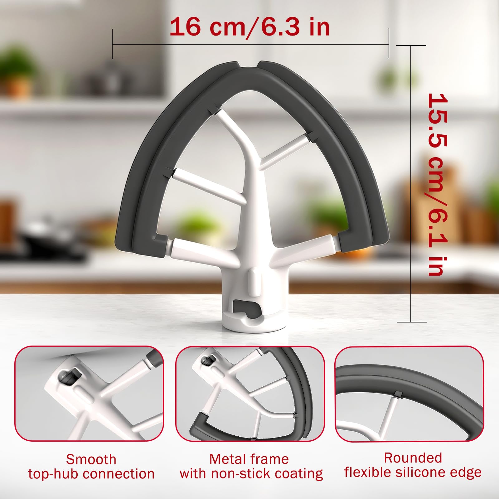 Flex Edge Beater for KitchenAid 4.5/5 Qt Tilt-Head Mixer – Flexible Silicone Edge kitchen aid paddle attachments, Auto-Scrape Bowl Scraper, For Kitchen Aid Accessories and Attachments (Gray)