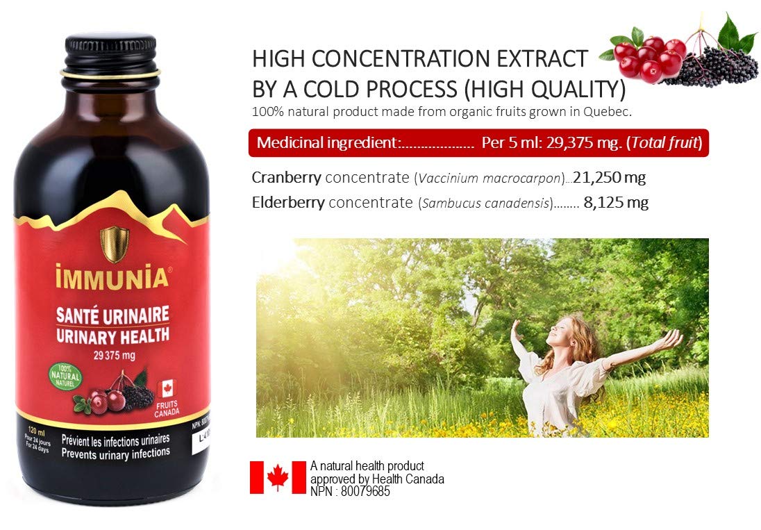 Immunia Urinary Health. Cranberry & Elderberry Concentrate to be Consumed for The Prevention of Urinary Infections. Natural. Delicious. 5 ml/Day. 1-Pack. USA