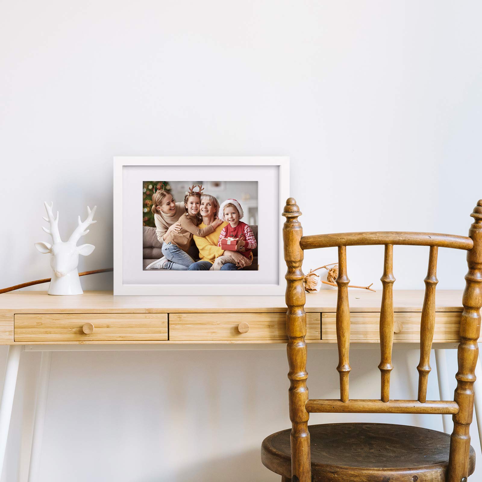 Egofine 8x10 Picture Frames Set of 4, Made of Solid Wood Covered by Plexiglass 4x6 and 5x7 with Mat or 8x10' without Mat, for Table Top Display and Wall Mounting Photo Frame White