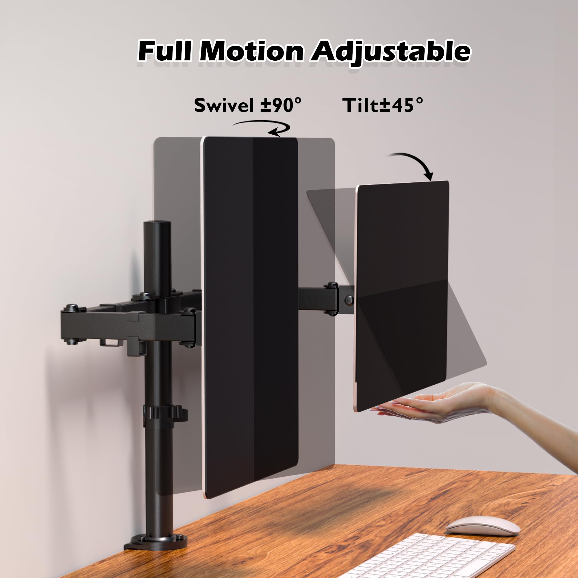 BONTEC Dual Monitor Mount for 13-32 Inch LCD LED PC Screens, Double Monitor Stand for Desks, Height Adjustable Dual Monitor Arm with Tilt ยฑ45ยฐ/ Swivel 180ยฐ/ Rotate 360ยฐ/ VESA 75/100mm