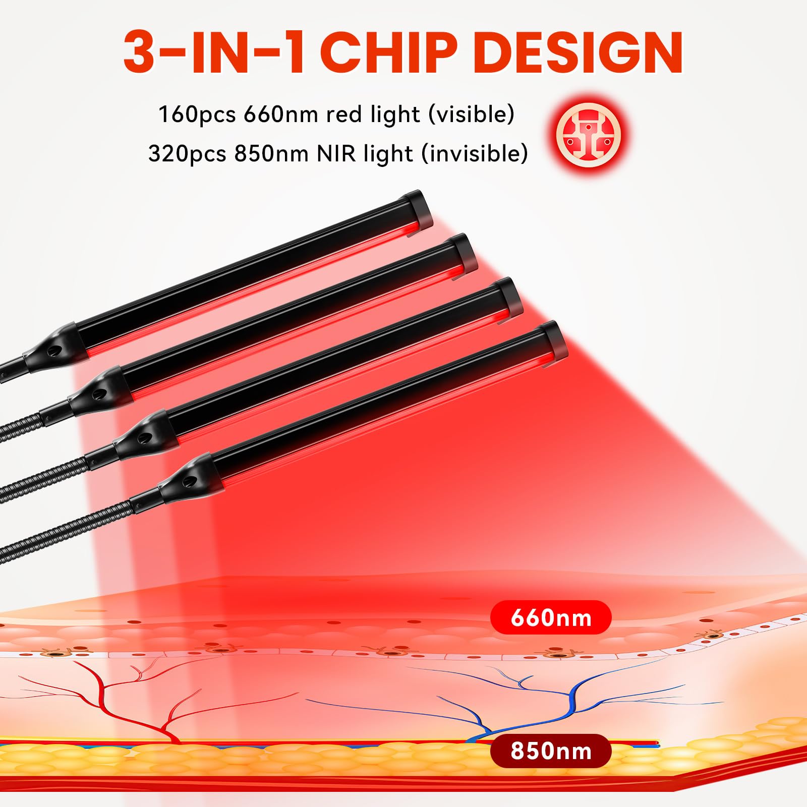 Viconor Red Light Therapy Lamp,4 Head Infrared Light Therapy for Body Device with Adjustable Stand-660nm Red Light&850nm Near Infrared Light Therapy Device for Face,Body,Pain,Skin at Home