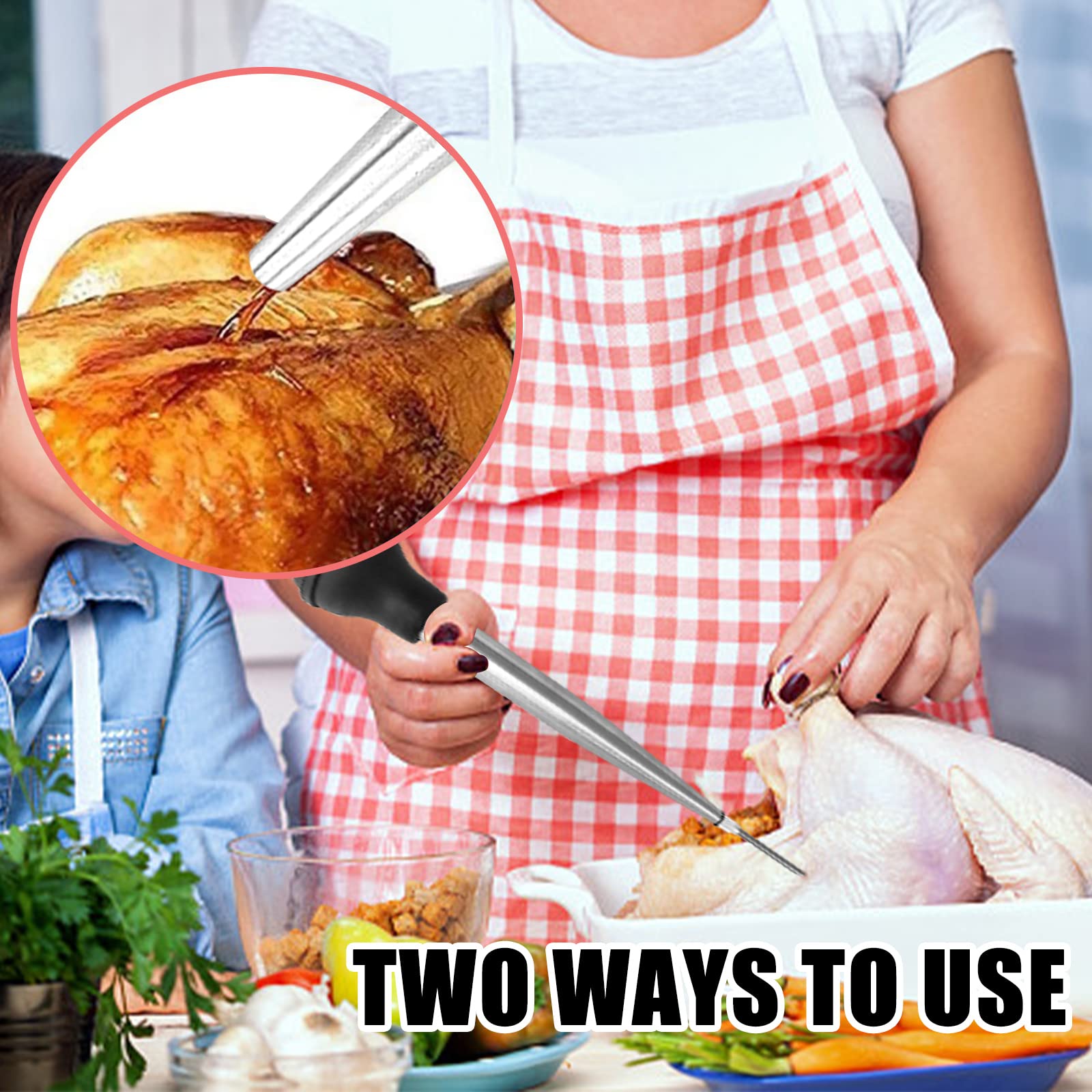 Yoki Peony Stainless Steel Turkey Baster Baster Syringe for Cooking, Meat Injector Syringe