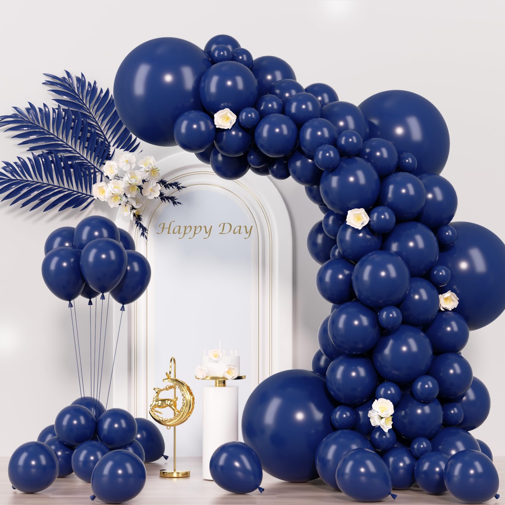 Voircoloria 130pcs Navy Blue Balloons Different Sizes 18" 12" 10" 5" Dark Blue Balloons for Birthday Graduation Baby Shower Anniversary New Year Party Holiday Decorations