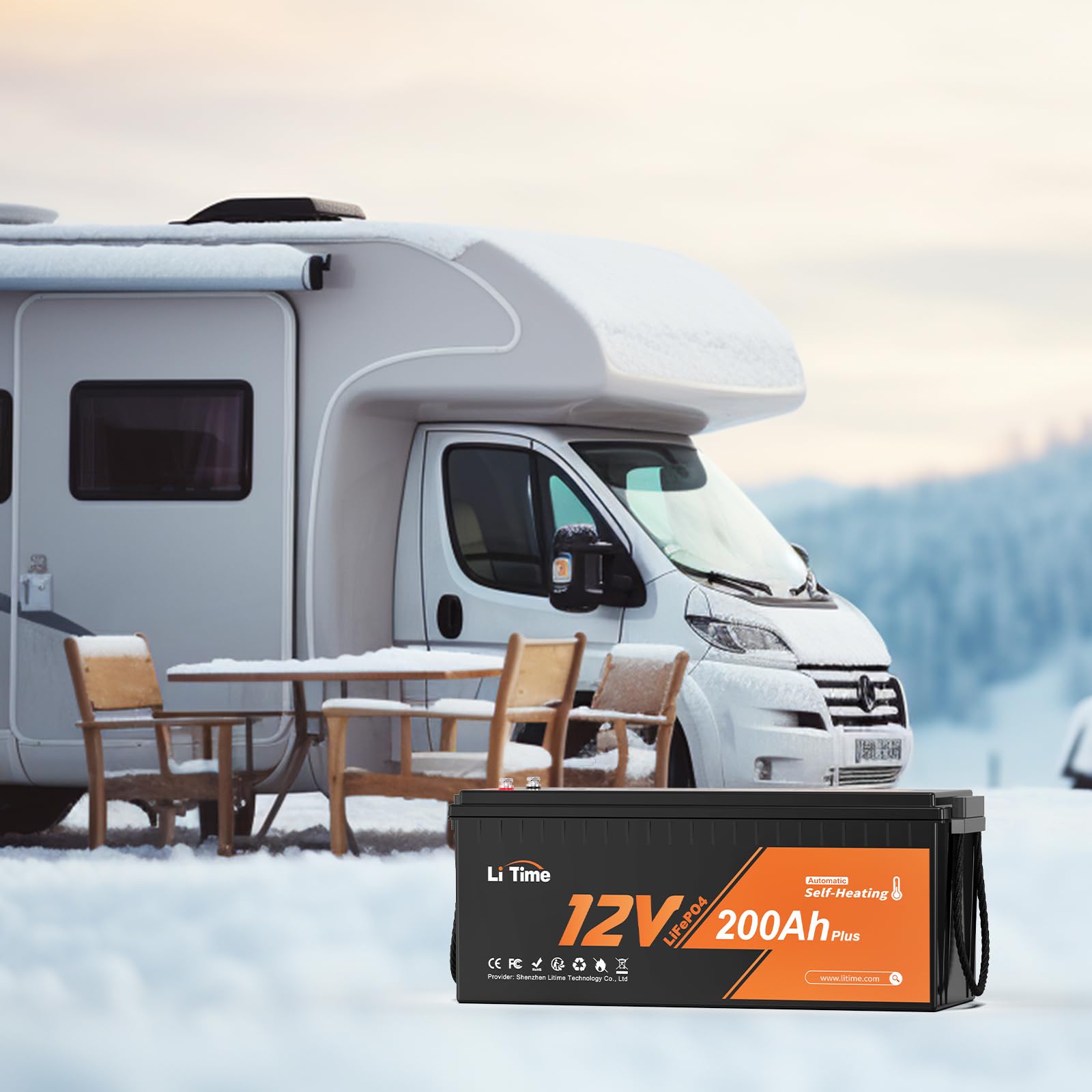 Litime 12V 200Ah Plus LiFePO4 Lithium Battery Self-Heating Low Temperature LiFePO4 Battery 2560Wh Usable Energy Built-in 200A BMS 4000-15000 Deep Cycles for RV Home Energy Storage and Off-Grid etc.
