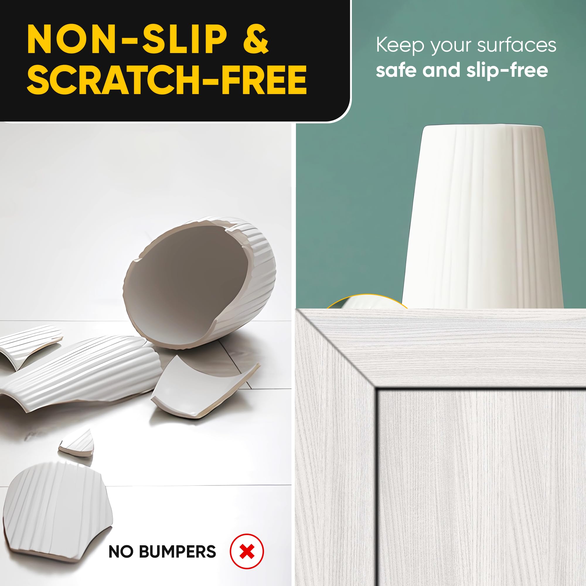 8 Clear Silicone Wall Protector Strips โ Self-Adhesive Door Slam Stoppers & Noise Dampening Bumpers for Cabinets, Car, Toilet Lids, Drawers, Shower โ 3.5" x 0.7" x 0.2" by Vellax