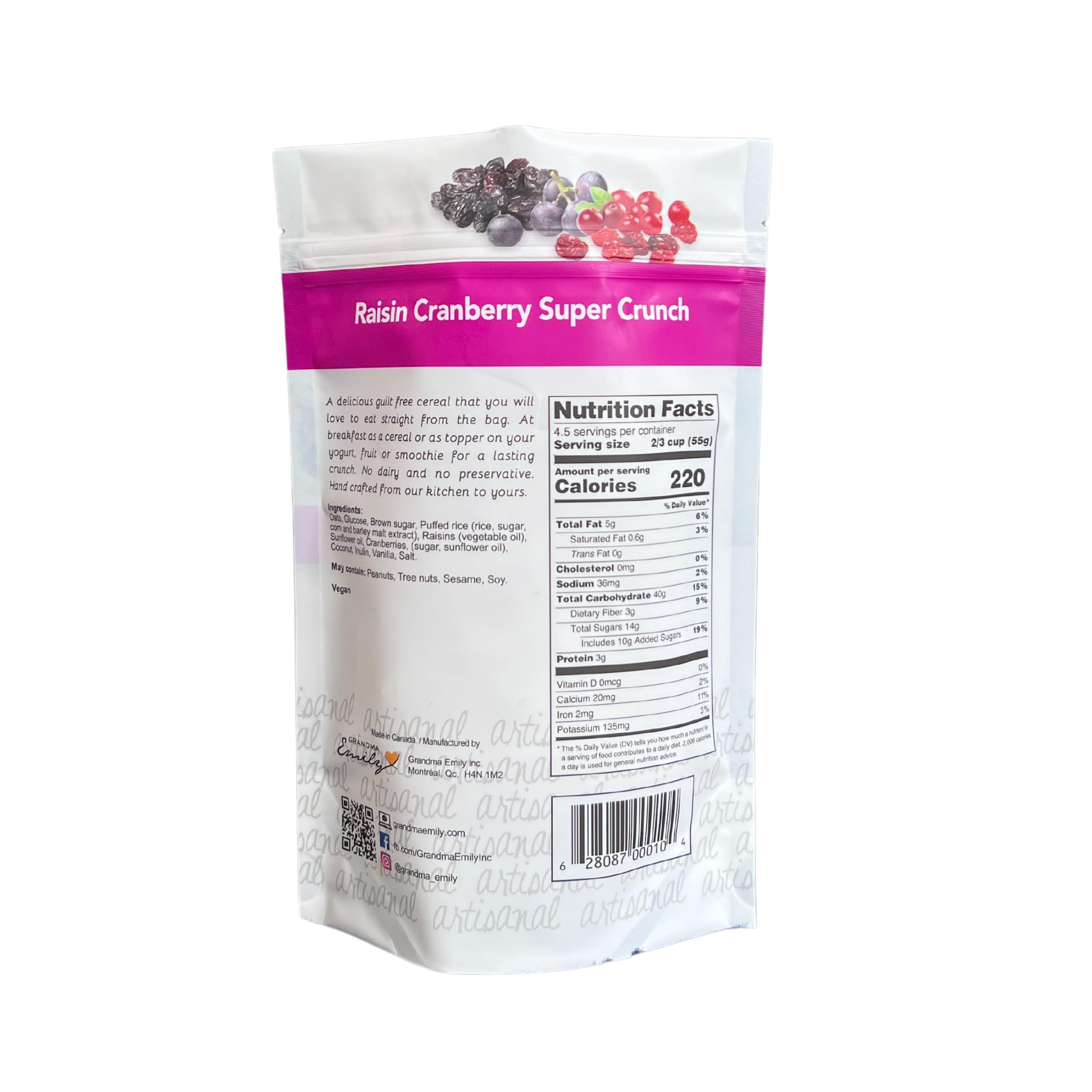 Grandma Emily Raisin Cranberry Super Crunch Granola Cereal, 9 ounce