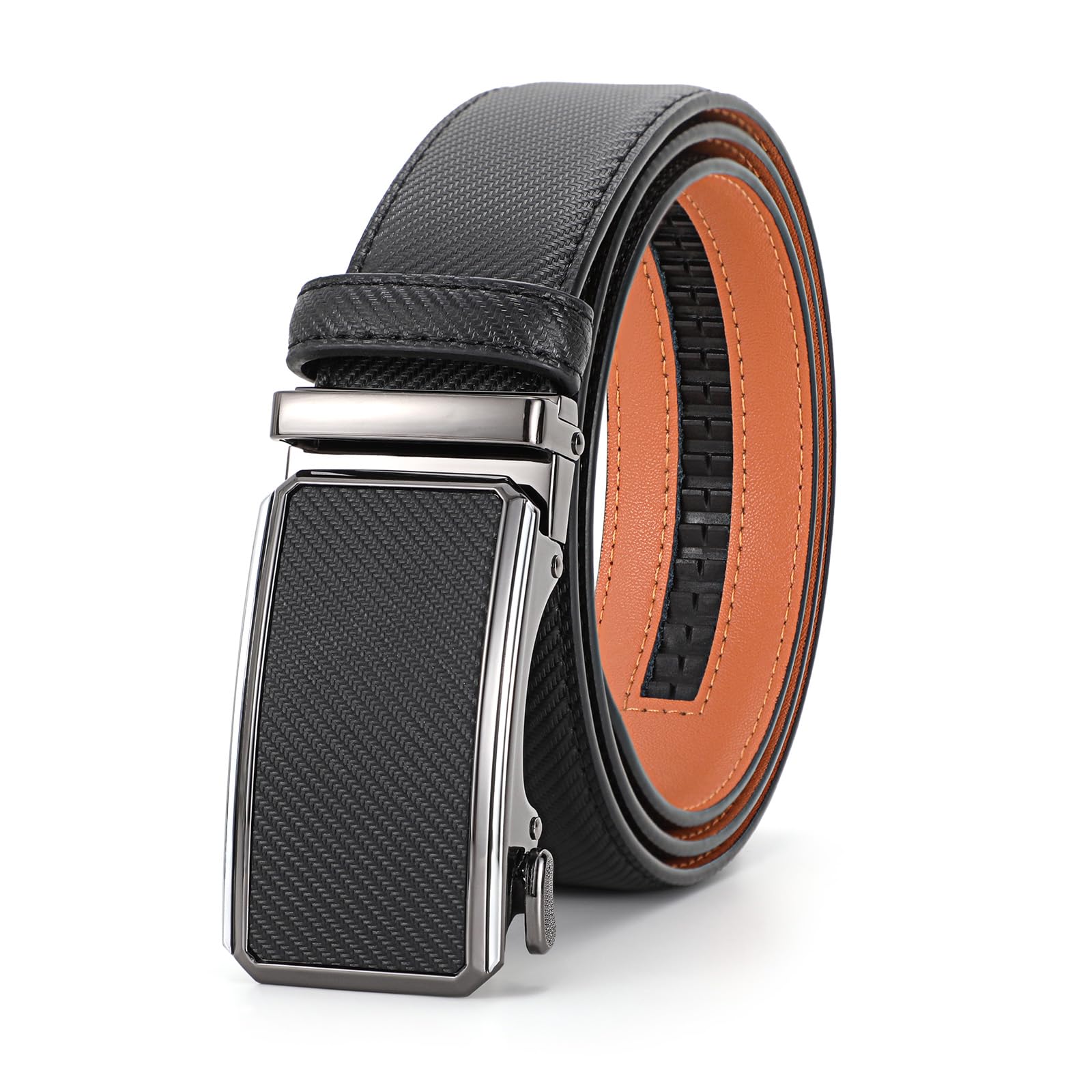 SANSTHS Ratchet Belts for Men, Leather Ratchet Belt Mens Ratchet Belt with Adjustable Buckle Men Belt Fit Everywhere, Twill Black
