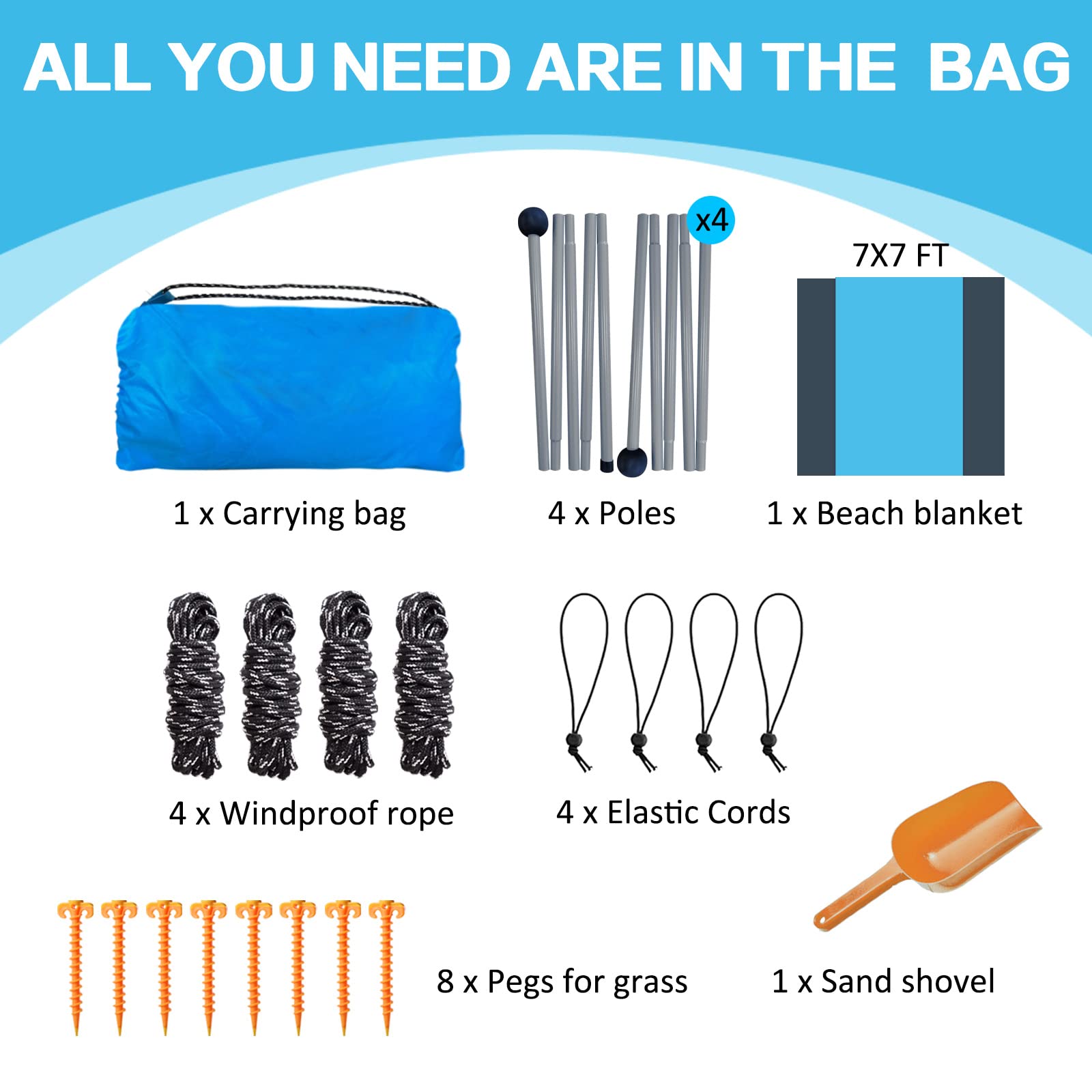 Beach Canopy Beach Tent Sun Shelter 11X11 FT Include Beach Blanket UPF50+ Sun Protection Windproof Ropes 4 Poles Carry Bag Easy to Set Up Extra Large for Outdoor Camping