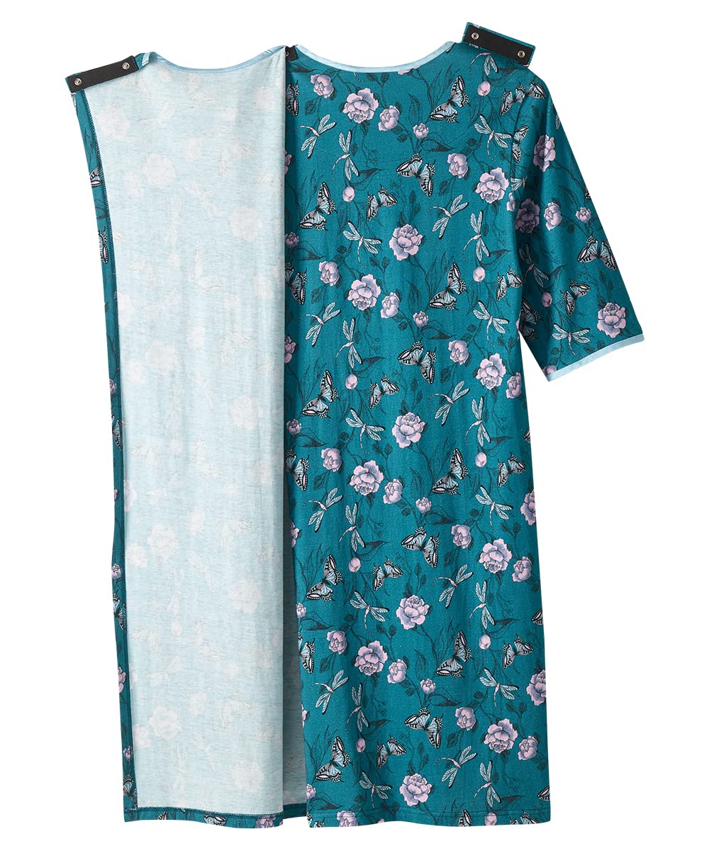 Silverts Hospital Gowns for Women Open Back, Night Gowns for Elderly Women, Adaptive Clothing for Seniors, Elderly Nightgowns, Dementia Clothing - Dragonfly Floral MED