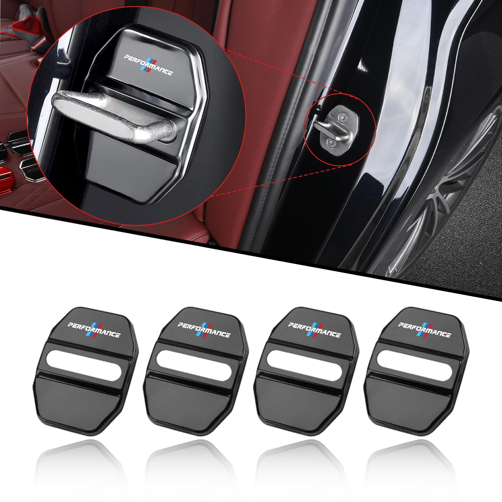 Speechn Car Door Lock Latches Cover Protector Replacement for BMW Car Accessories 1 2 5 6 7Series X1 X3 X5 X6 F15 F20 F45 G01 G02 G20 G30(4Pcs Black