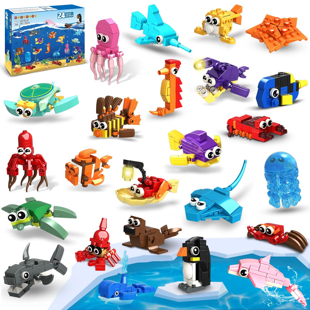 HOGOKIDS 24 Pack Party Favors for Kids Building Set - 629PCS Marine Animals Building Blocks Toy for Goodie Bag Stuffers Classroom Prizes, Valentines Day Easter Birthday Gift for Boys Girls Ages 6-12