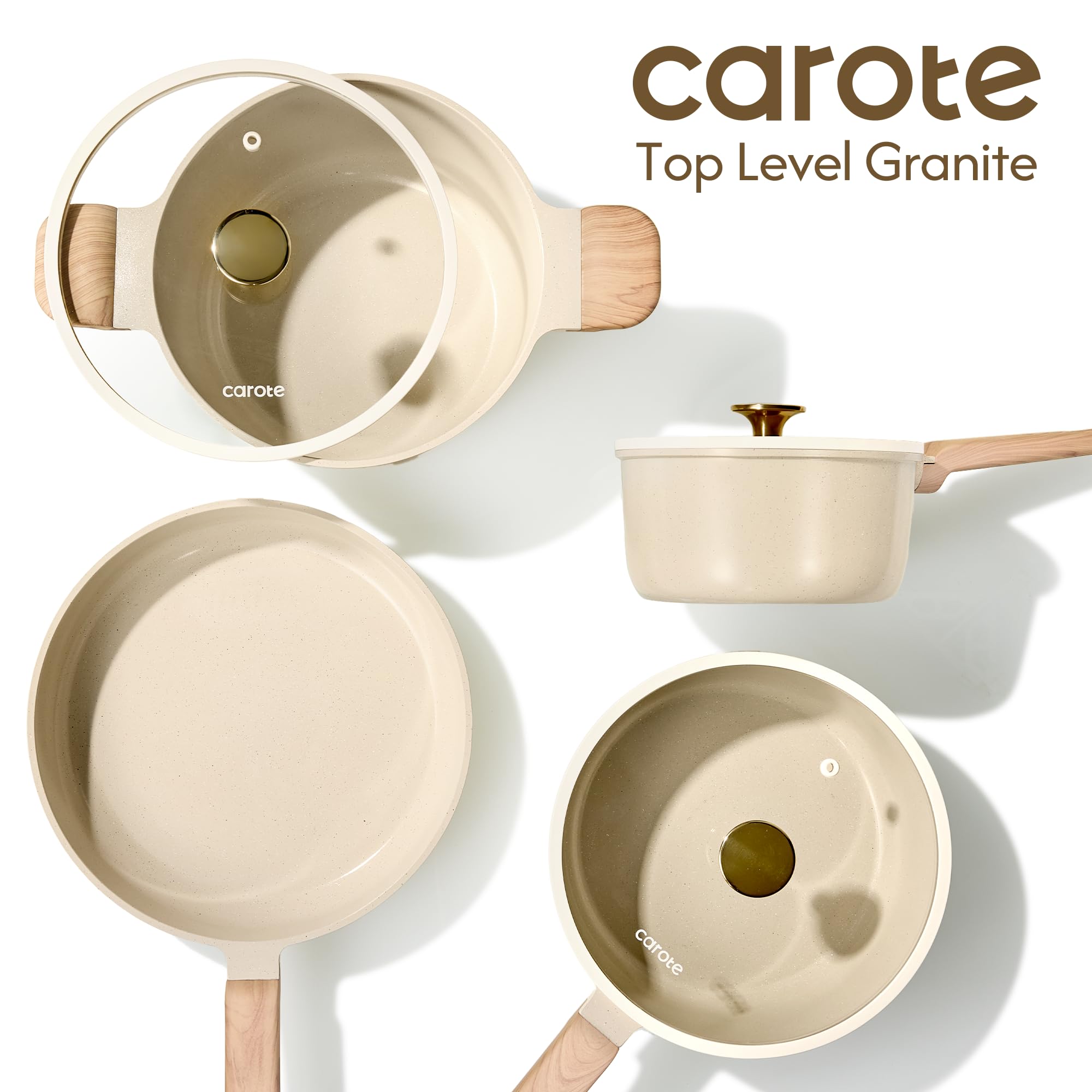 CAROTE 14Pcs Pots and Pans Set Non stick, Ceramic Cookware Set, Non-toxic Kitchen Cooking Set, PFAS and PFOA Free