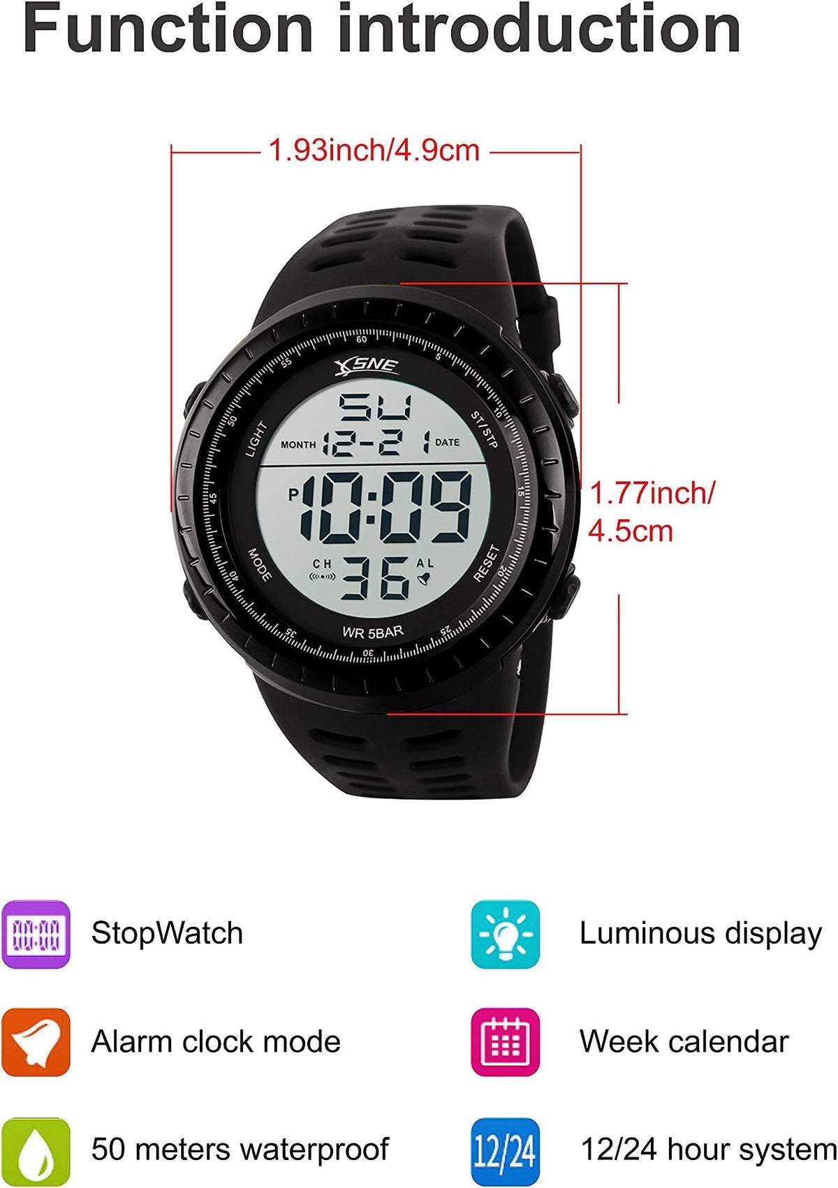 Mens Digital Watch Sports Military Watches Waterproof Outdoor Chronograph Wrist Watches for Men with LED Back Ligh/Alarm/Date Simple Watch 1167
