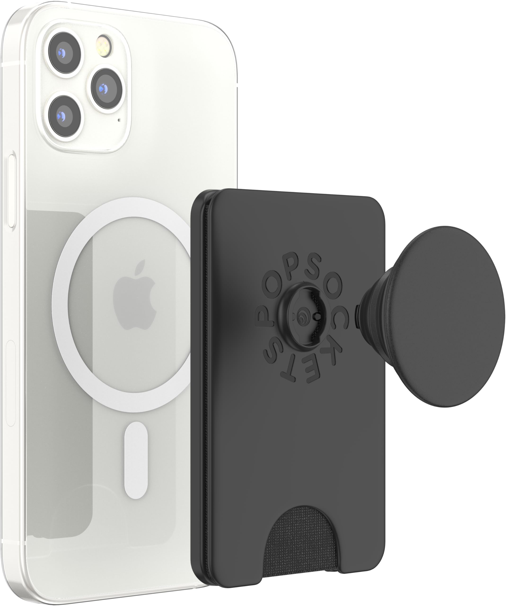 PopSockets Phone Wallet with Expanding Grip and Adapter Ring for MagSafe®, Phone Card Holder, Wireless Charging Compatible, Wallet Compatible with MagSafe® - Black
