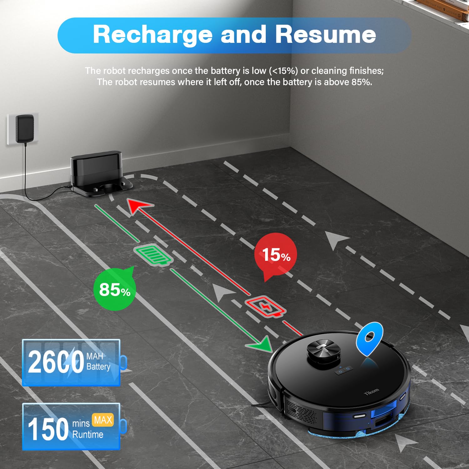 Tikom Robot Vacuum and Mop Combo with LiDAR Navigation, L9000 Robotic Vacuum Cleaner with 4000Pa Suction,150Min Max, 14 No-Go Zones, Smart Mapping, Good for Pet Hair, Carpet, Hard Floor