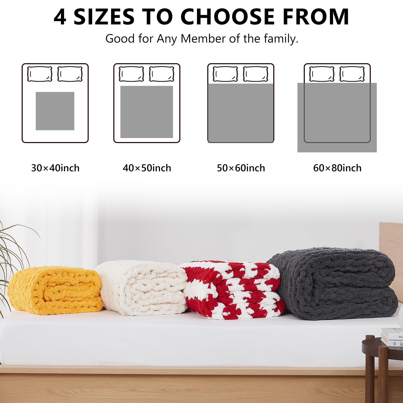 L'AGRATY Chunky Knit Blanket Throw,Soft Chenille Yarn Throw 50x60,Handmade Thick Cable Knit Crochet Blanket, Large Rope Knot Throw Blanket for Couch Home Decor