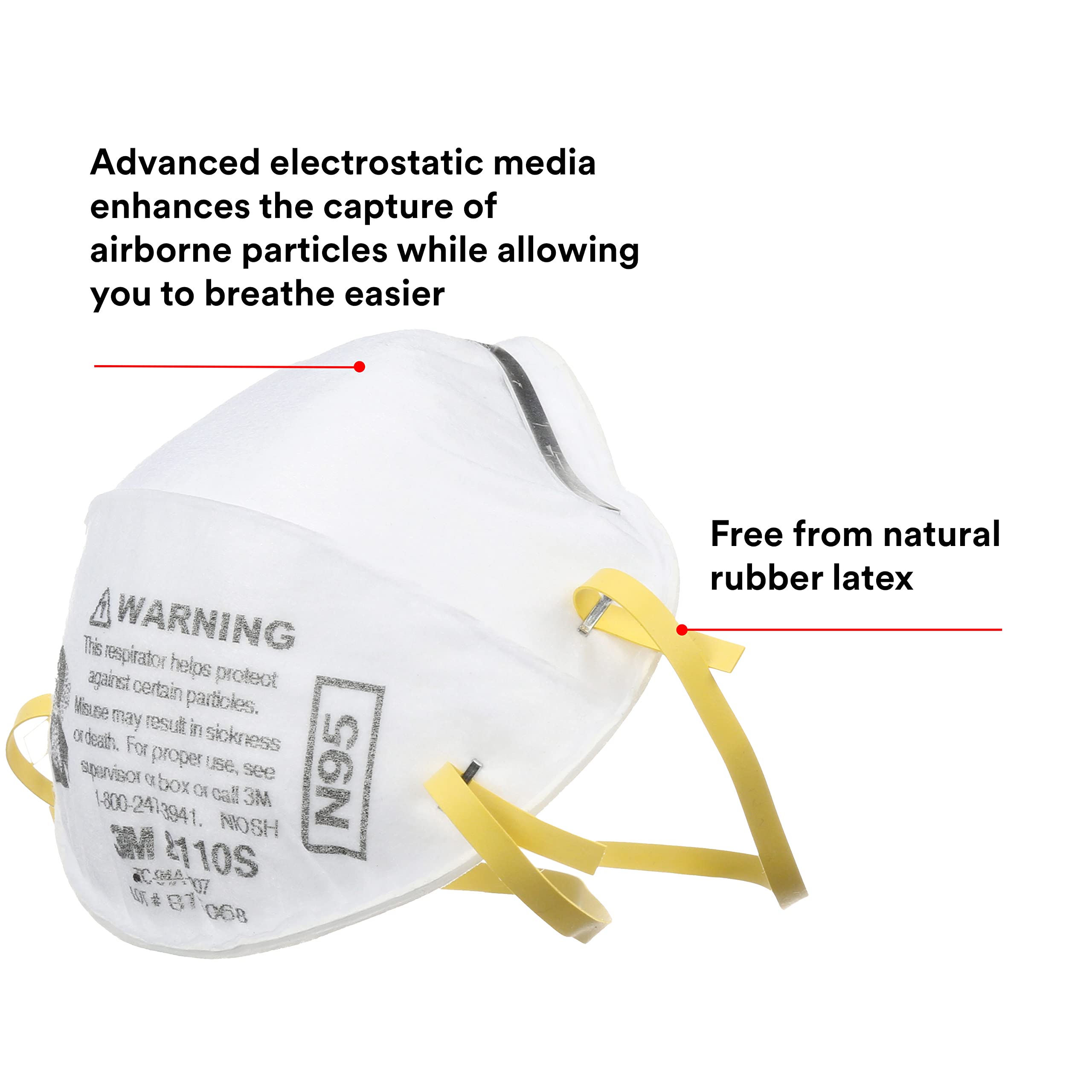 3M 50051138543056 8110S N95 Particulate Respirators, 20/Dispenser (Pack of 20)
