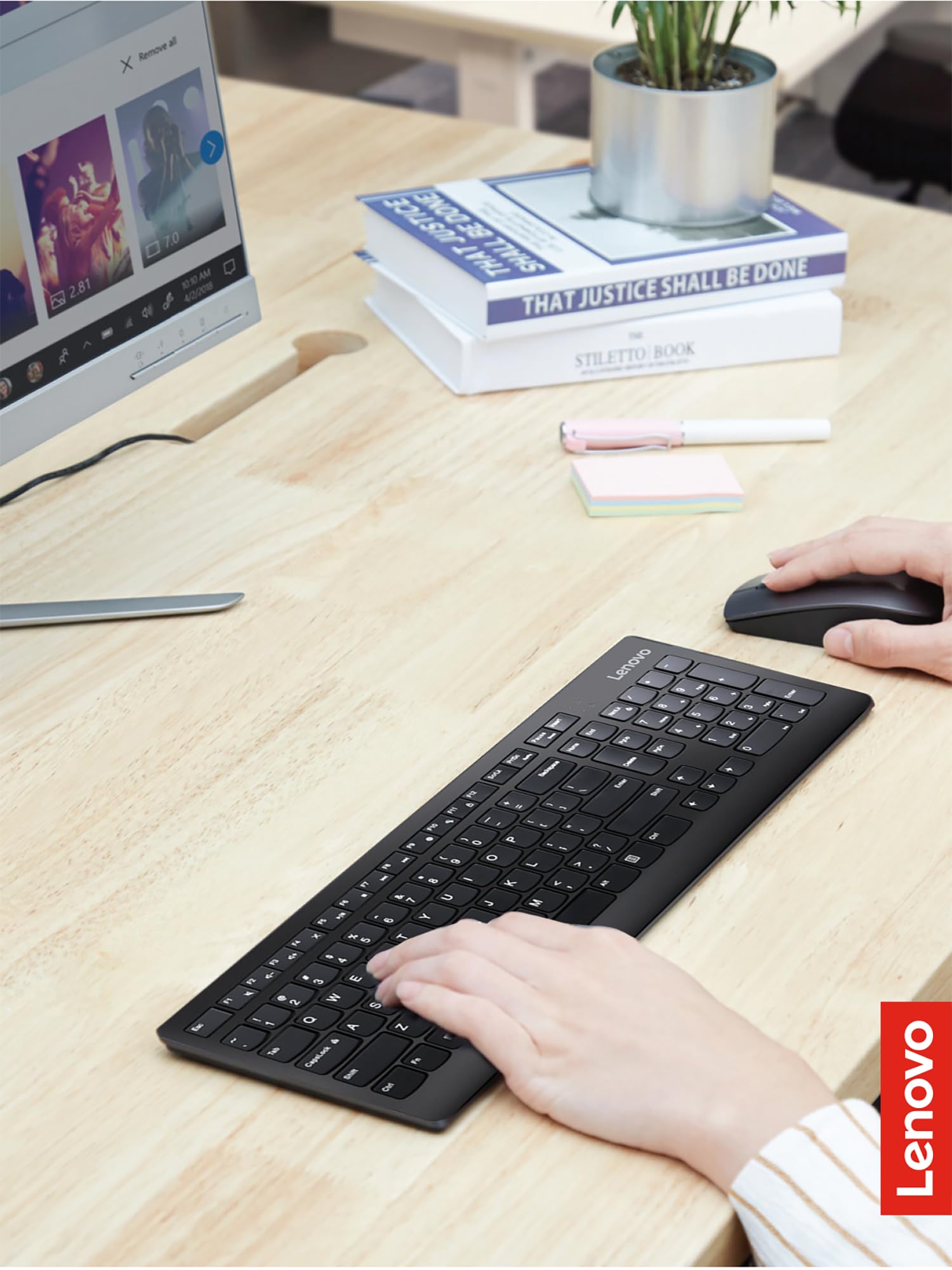 Lenovo 510 Wireless Keyboard & Mouse Combo, 2.4 GHz Nano USB Receiver, Full Size, Island Key Design, Left or Right Hand, 1200 DPI Optical Mouse, GX30N81775, Black