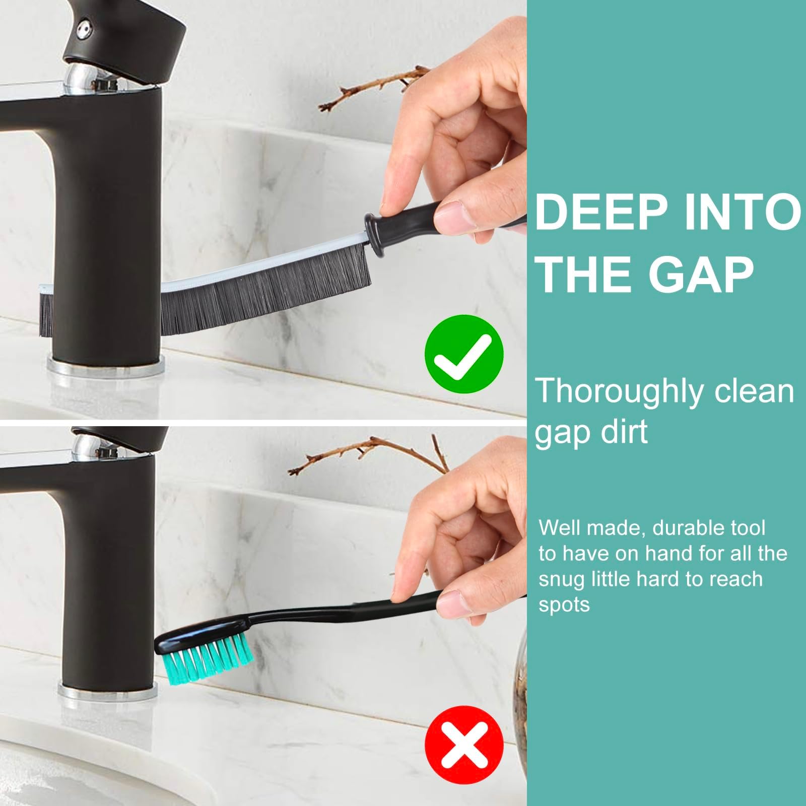 Hard Bristle Crevice Cleaning Brush - Multifunctional Gap Cleaning Brush, Cleaning Tools for Household Use, Home, Kitchen, Bathroom, Window, Vehicle, Faucets, Toilet, Grout (Black Handles)