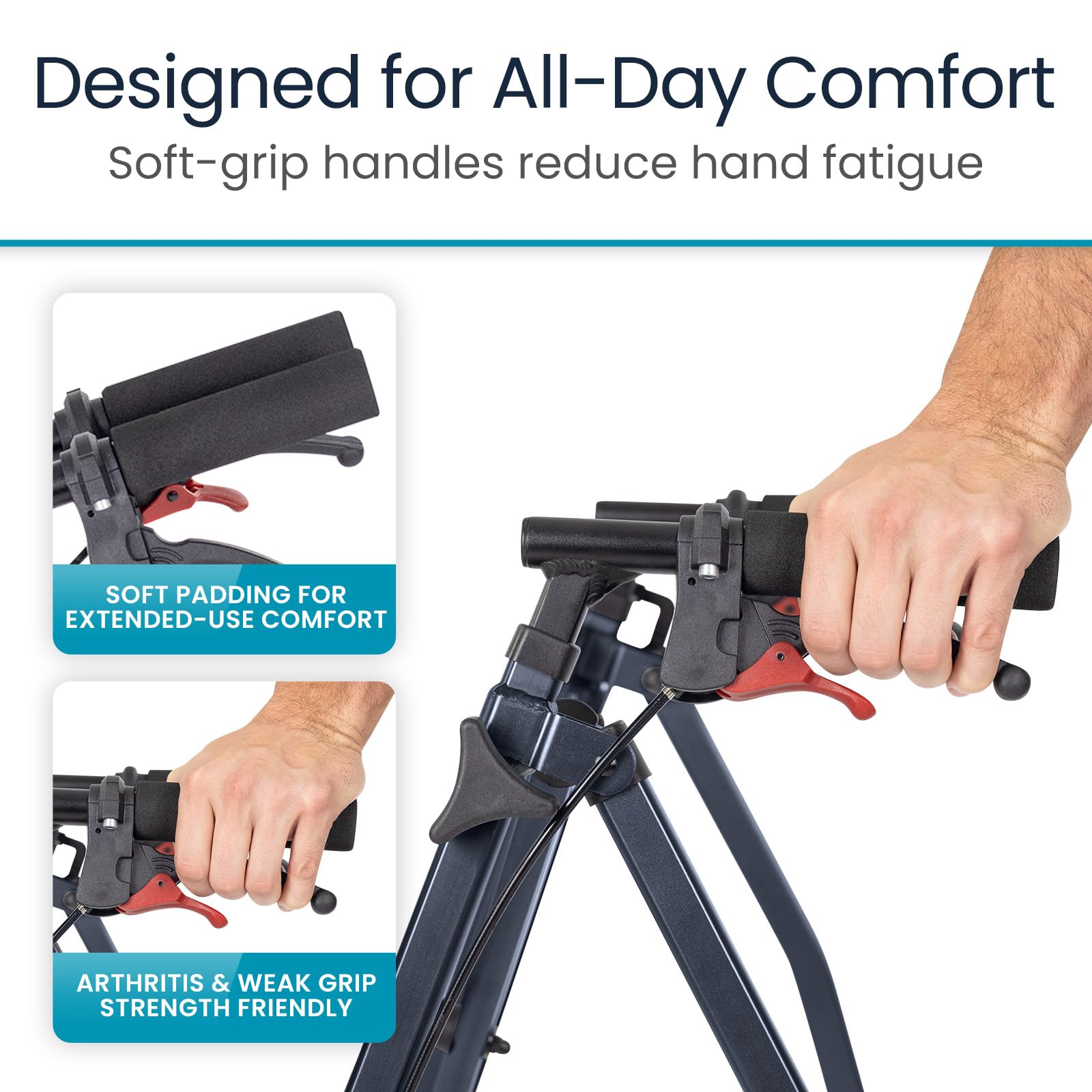 Vive Mobility Lightweight Walker for Seniors - Narrow, Folding Walker w/Wheels for Small & Tight Spaces - Light Weight for Balance, Compact Doorways, Foldable - Portable & Collapsible for Travel