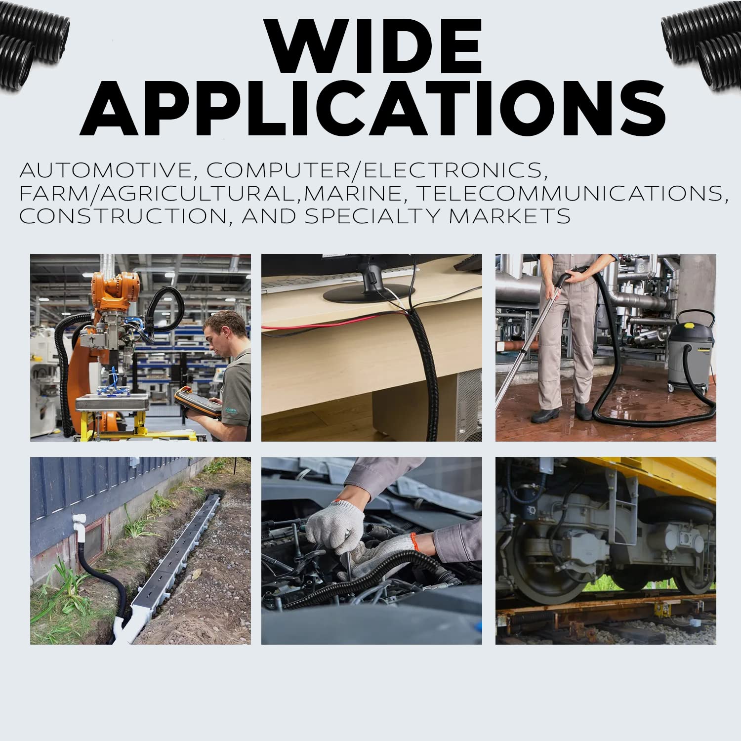 1/4" X 100 ft Split Wire Loom Flex-Guard Convoluted Tubing – Protective Split Cable Sleeves for Automotive Home Industrial Electrical Wires – Heat Resistant Cable Conduit – Black