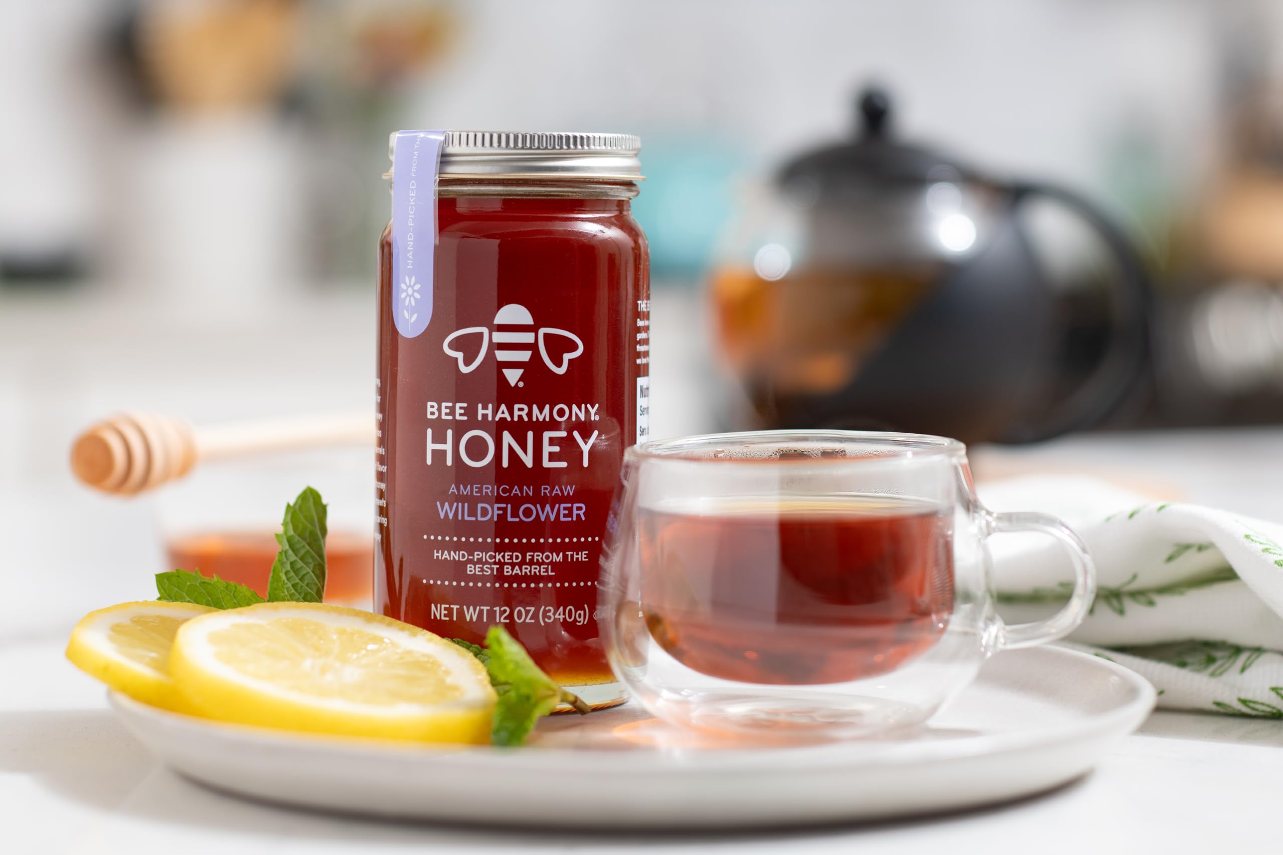 Bee Harmony American Raw Wildflower Honey, 12 OZ (Pack of 2 Jars)