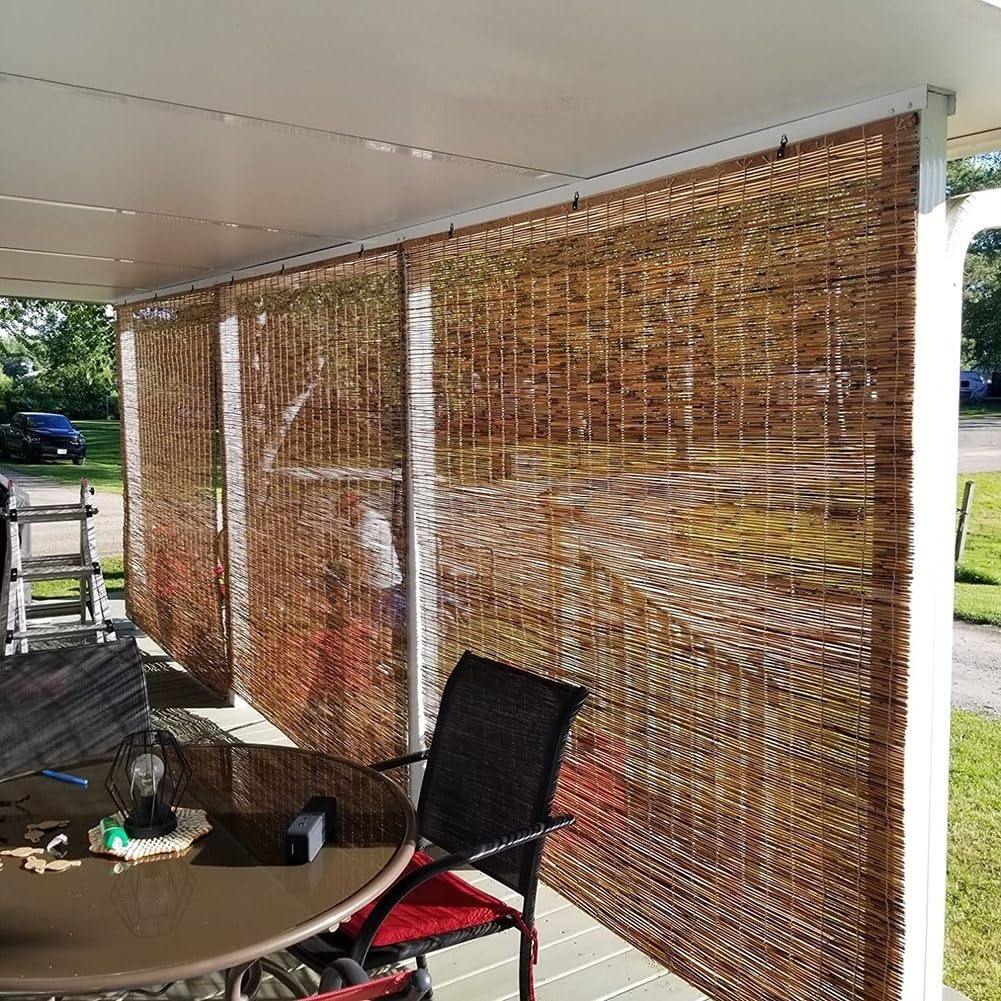 Blackout Bamboo Roller Shades for Indoor/Outdoor, Bamboo Blinds for Patio 24" 28" 30" 32" 36" 40" 42" 46" 48" 51" 53" 54" 60" 72" Wide, Natural Bamboo Roll Up Curtain Woven Custom Shades Cordless